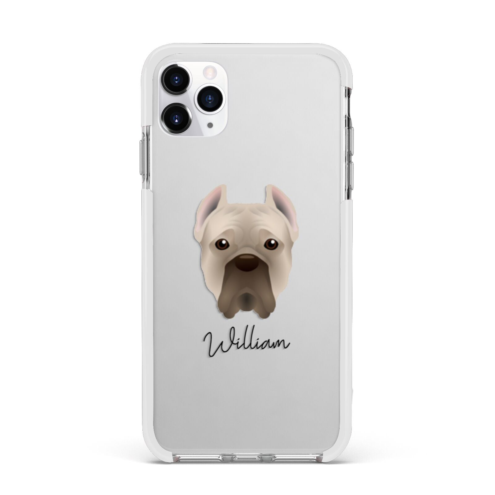 Cane Corso Italiano Personalised Apple iPhone 11 Pro Max in Silver with White Impact Case