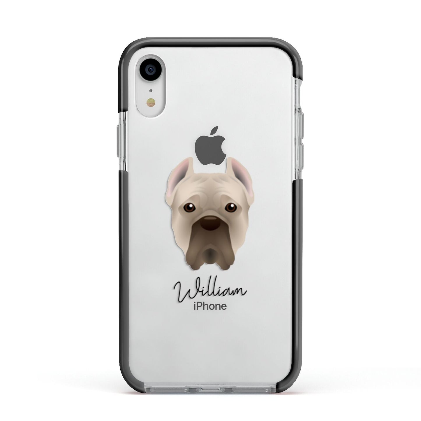 Cane Corso Italiano Personalised Apple iPhone XR Impact Case Black Edge on Silver Phone