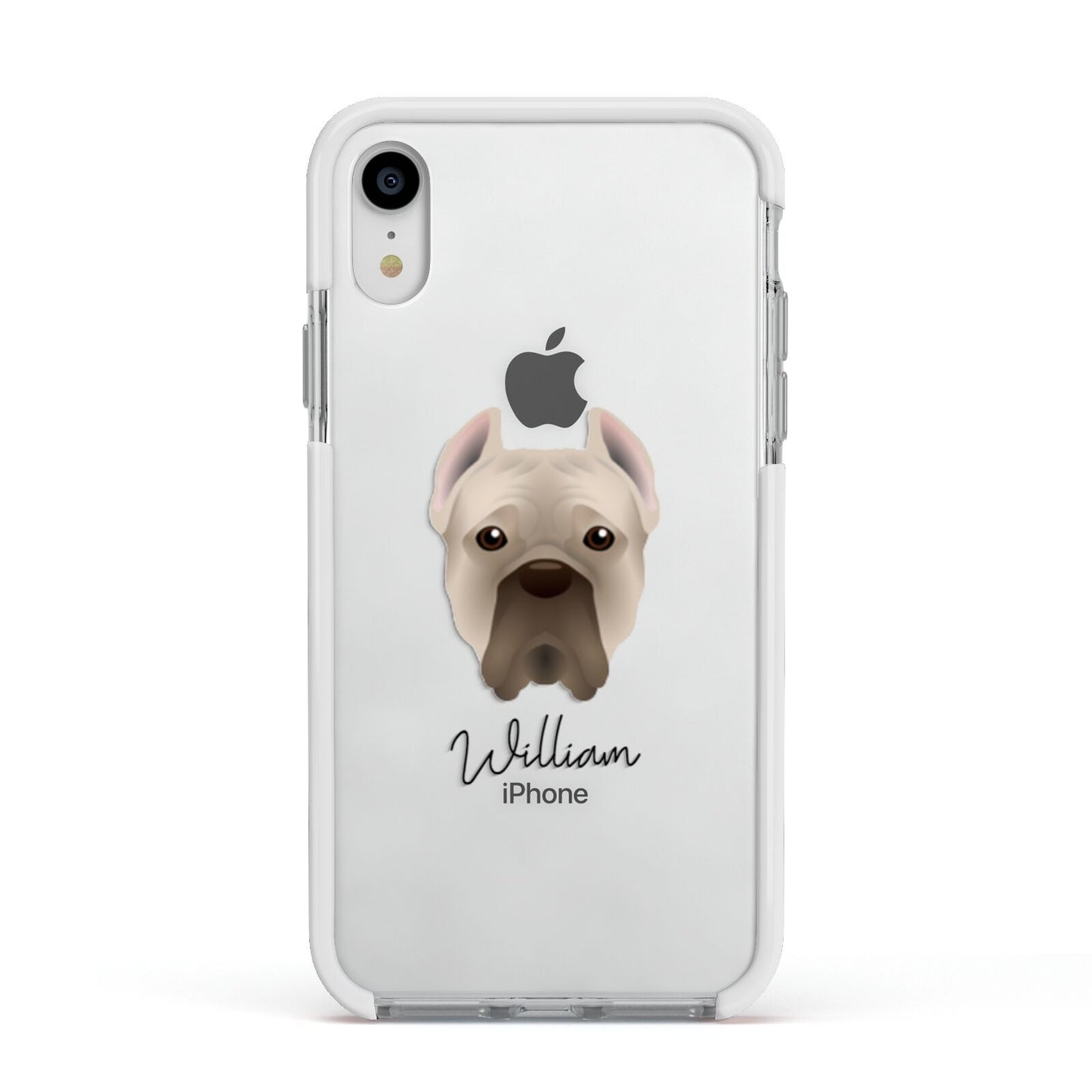 Cane Corso Italiano Personalised Apple iPhone XR Impact Case White Edge on Silver Phone