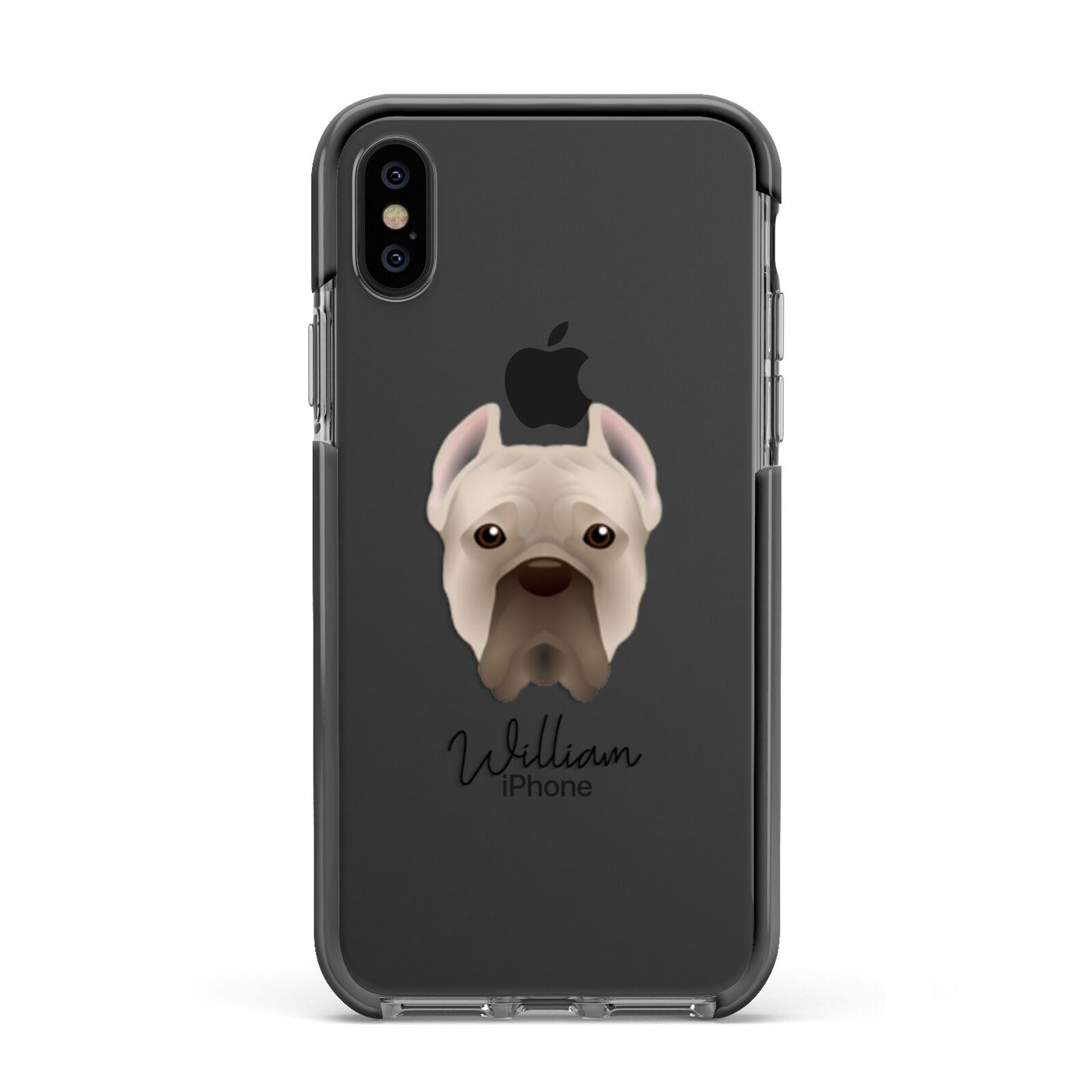 Cane Corso Italiano Personalised Apple iPhone Xs Impact Case Black Edge on Black Phone
