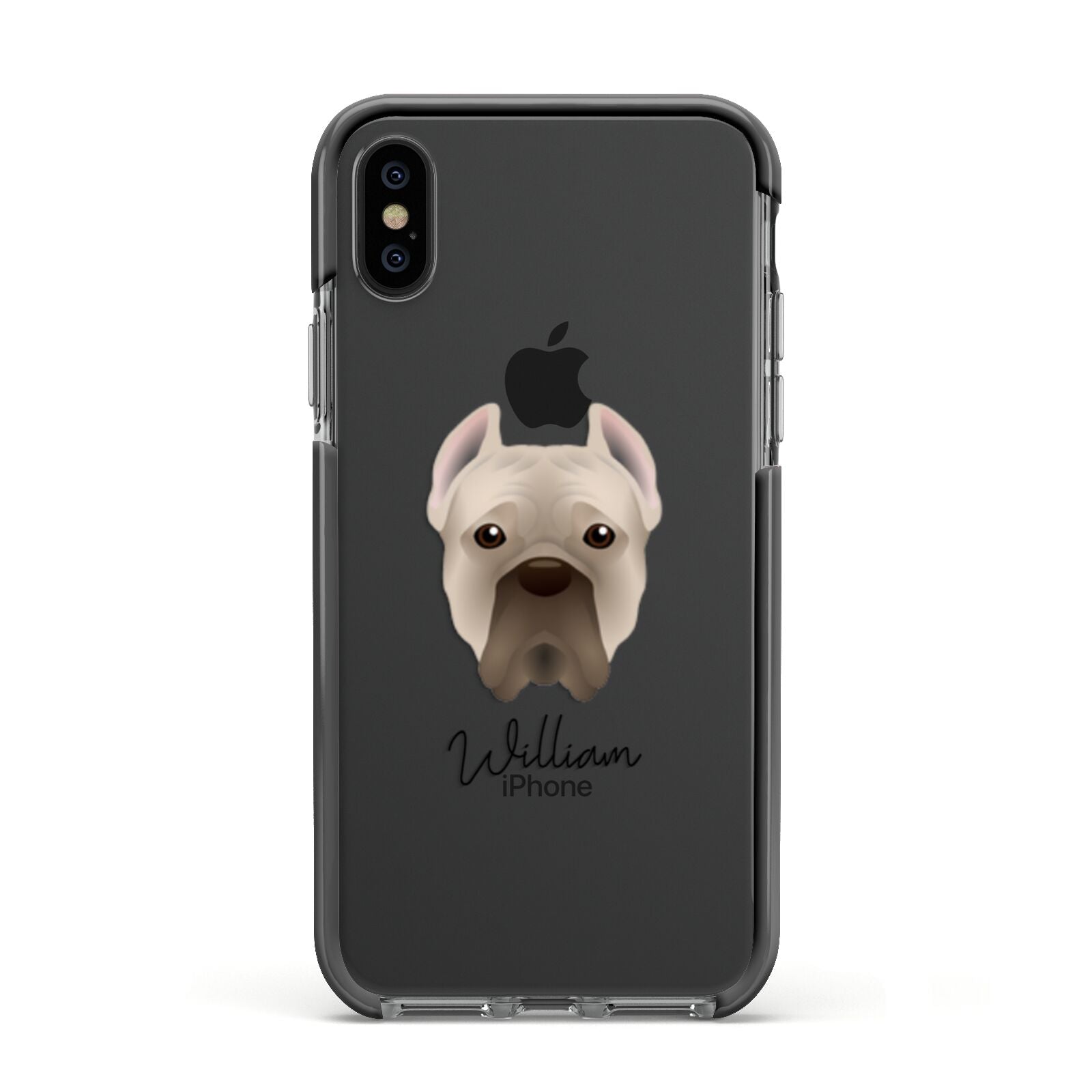 Cane Corso Italiano Personalised Apple iPhone Xs Impact Case Black Edge on Black Phone