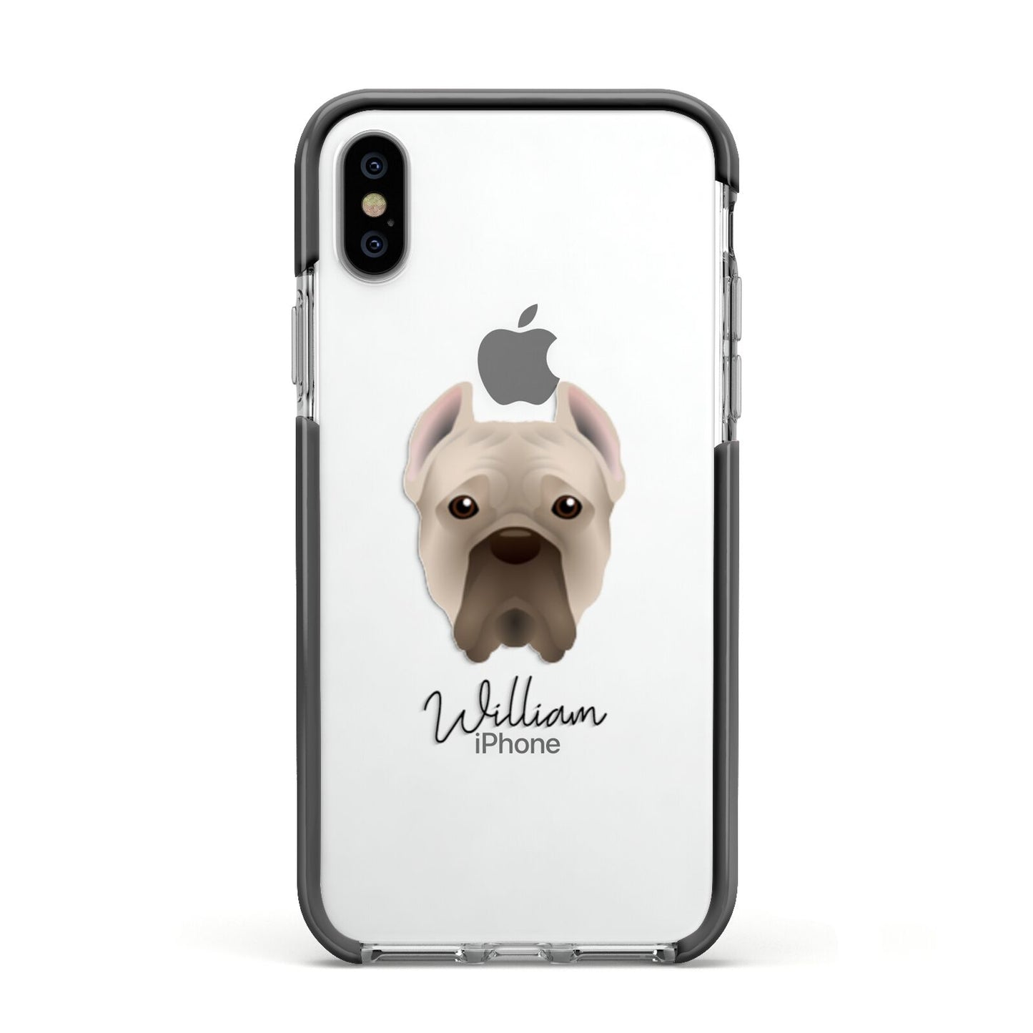 Cane Corso Italiano Personalised Apple iPhone Xs Impact Case Black Edge on Silver Phone