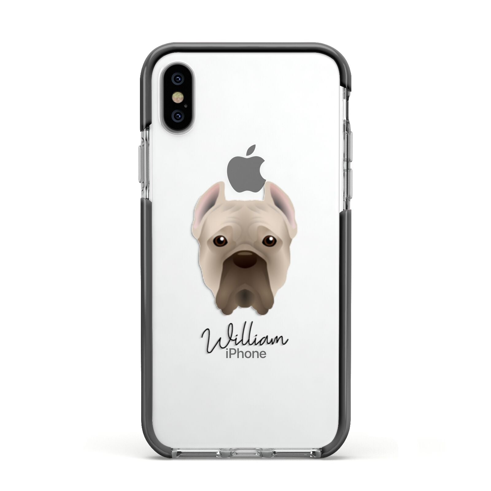 Cane Corso Italiano Personalised Apple iPhone Xs Impact Case Black Edge on Silver Phone