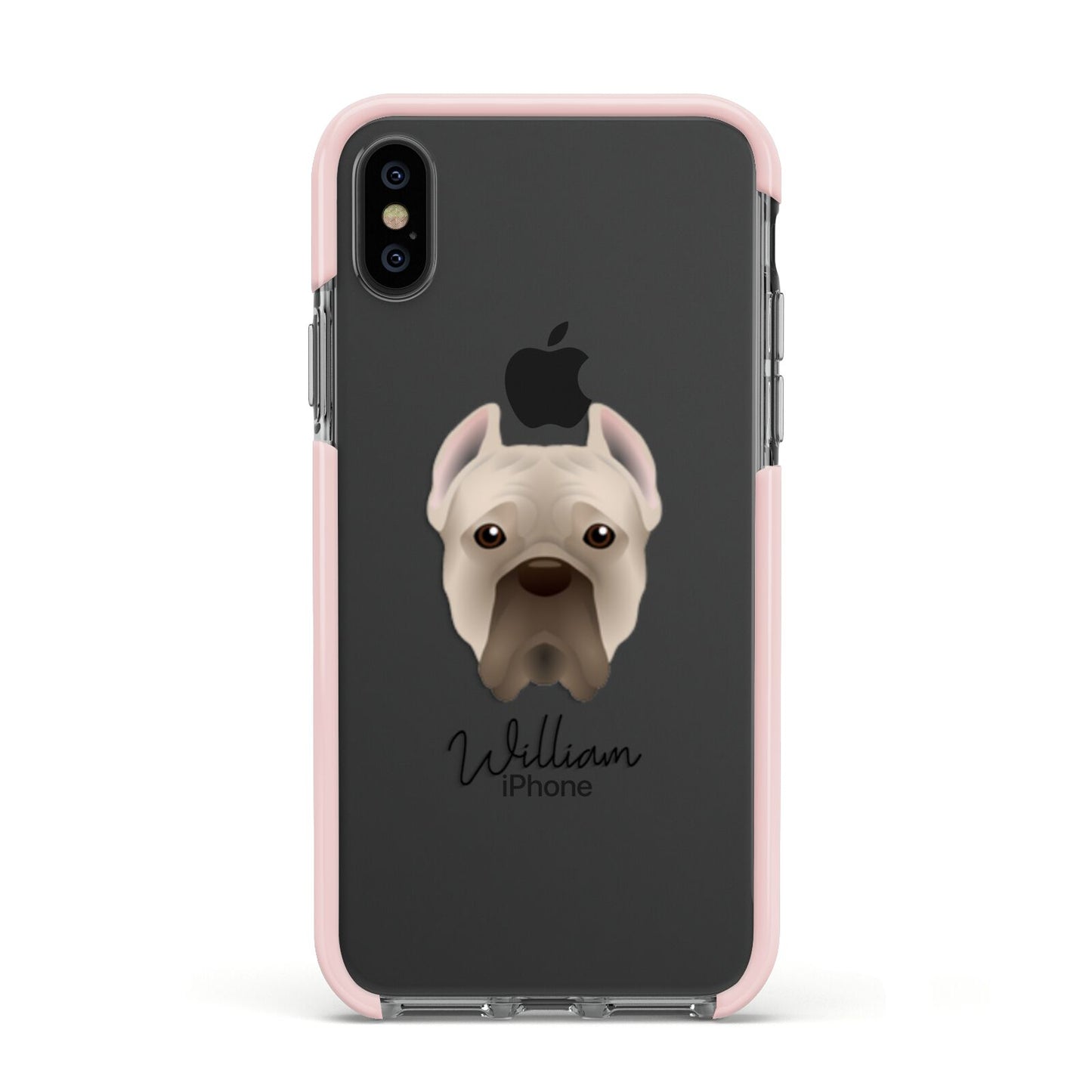 Cane Corso Italiano Personalised Apple iPhone Xs Impact Case Pink Edge on Black Phone
