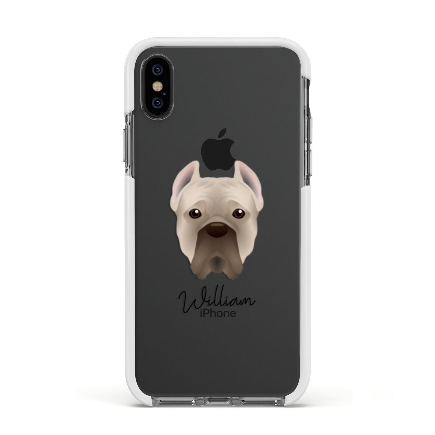 Cane Corso Italiano Personalised Apple iPhone Xs Impact Case White Edge on Black Phone