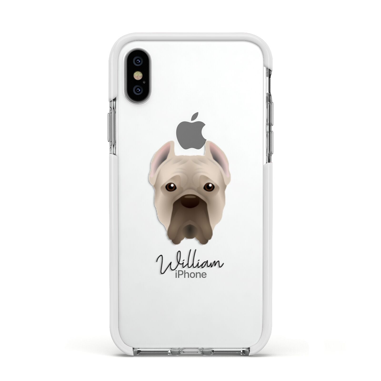 Cane Corso Italiano Personalised Apple iPhone Xs Impact Case White Edge on Silver Phone
