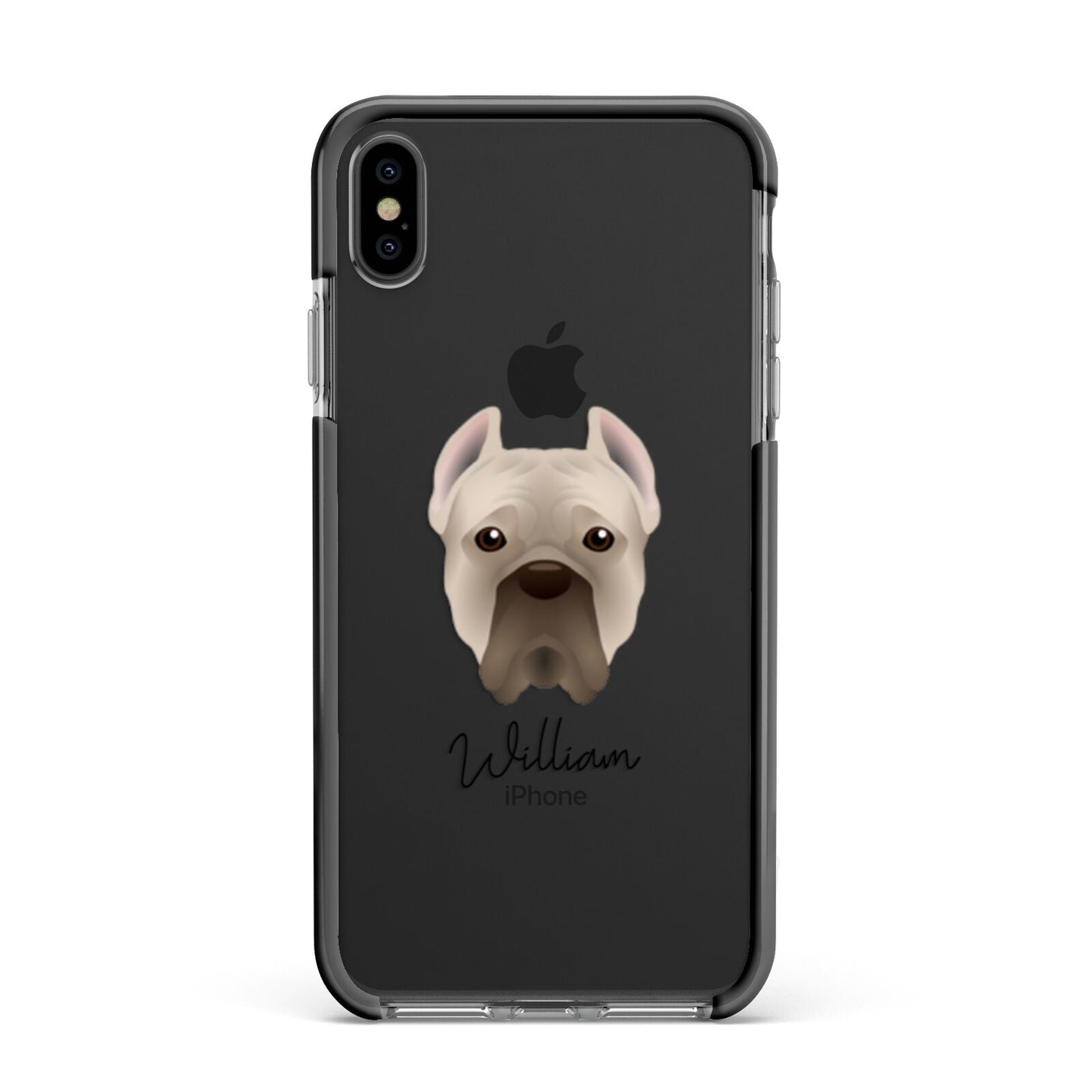 Cane Corso Italiano Personalised Apple iPhone Xs Max Impact Case Black Edge on Black Phone