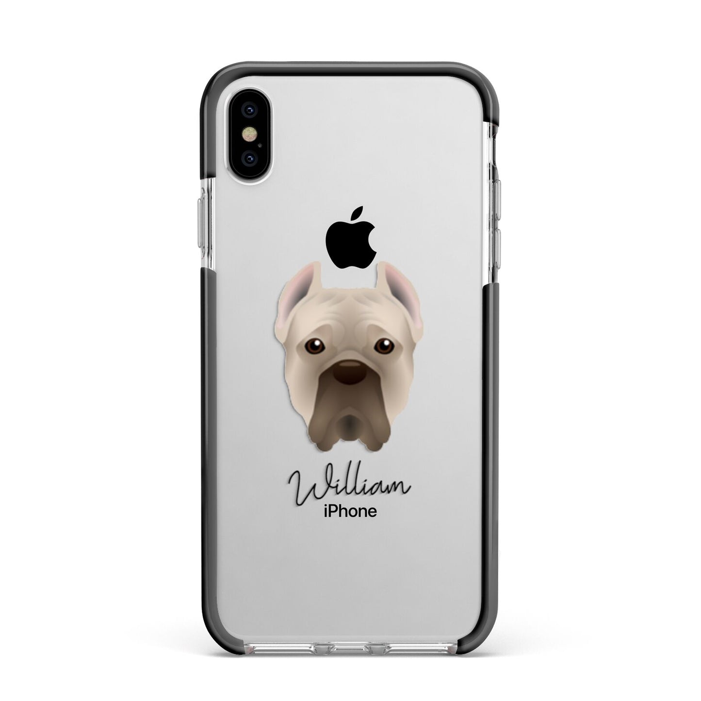 Cane Corso Italiano Personalised Apple iPhone Xs Max Impact Case Black Edge on Silver Phone