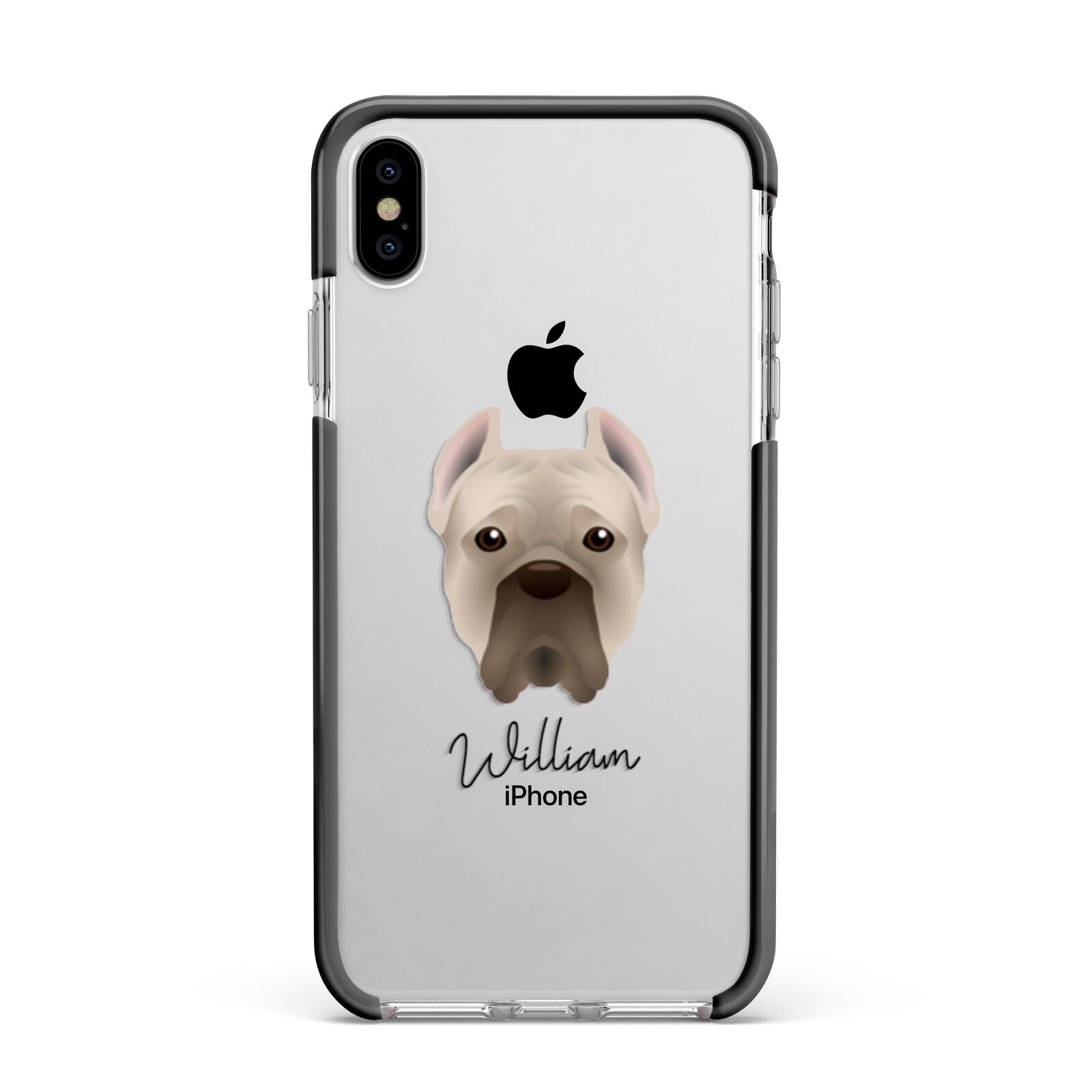 Cane Corso Italiano Personalised Apple iPhone Xs Max Impact Case Black Edge on Silver Phone