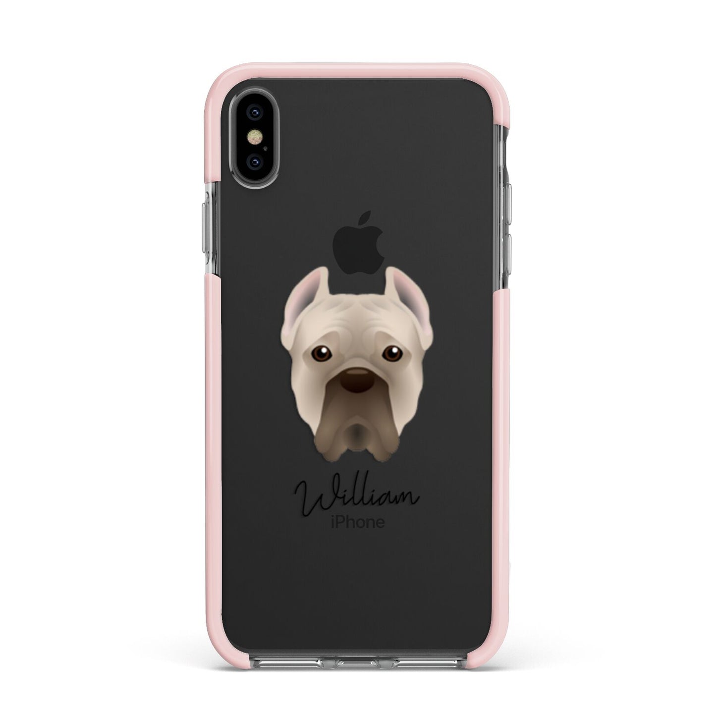 Cane Corso Italiano Personalised Apple iPhone Xs Max Impact Case Pink Edge on Black Phone