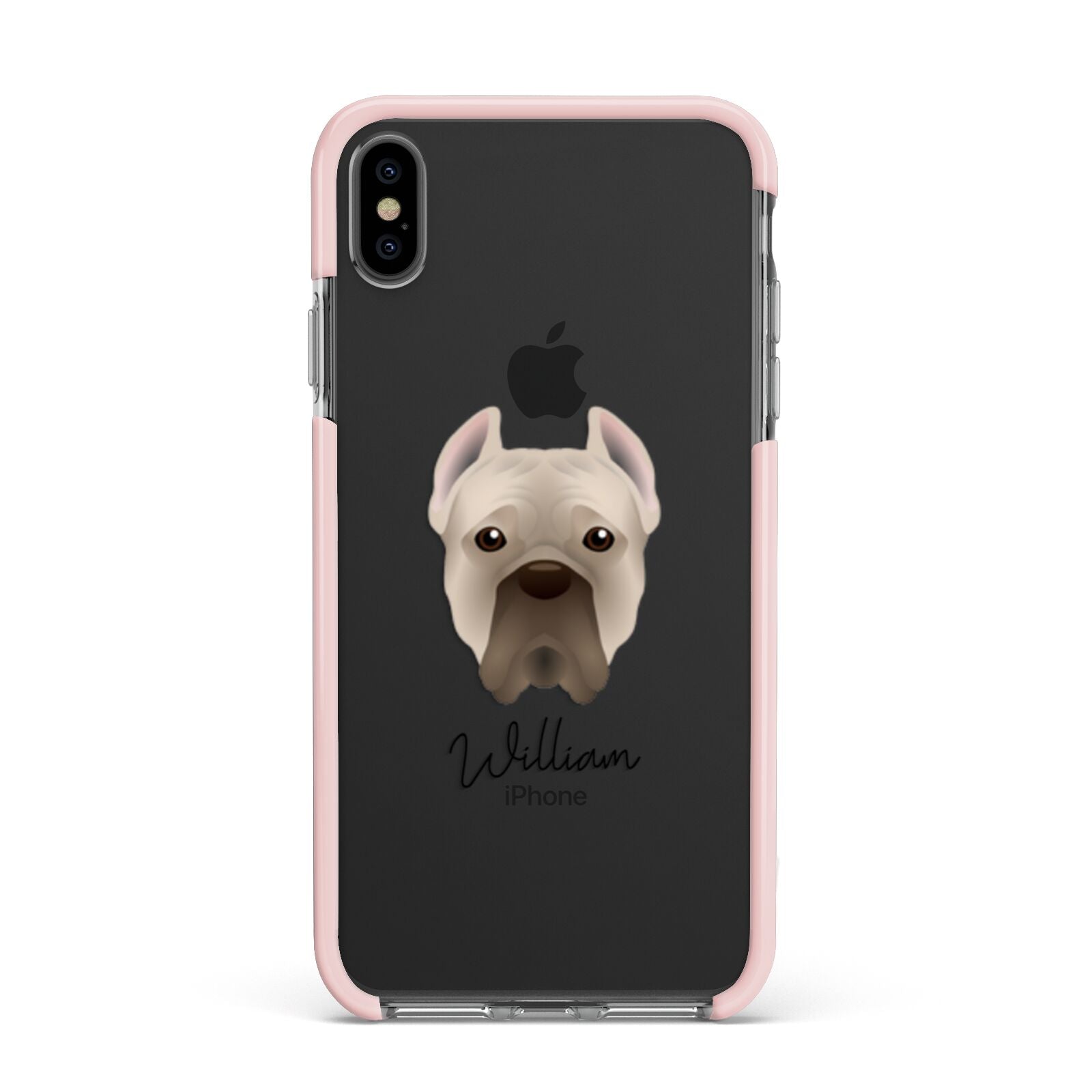 Cane Corso Italiano Personalised Apple iPhone Xs Max Impact Case Pink Edge on Black Phone
