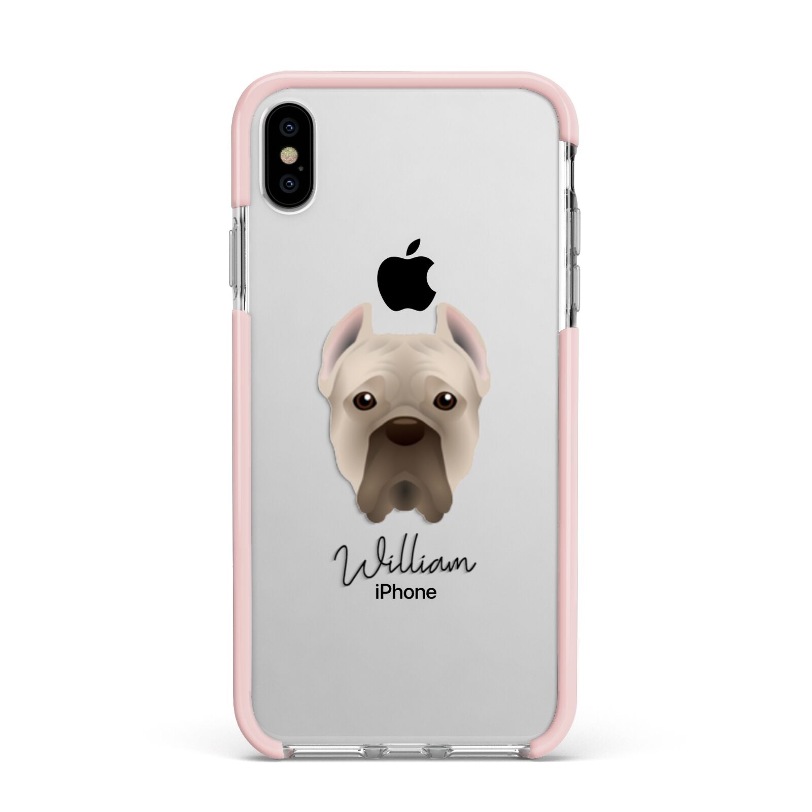 Cane Corso Italiano Personalised Apple iPhone Xs Max Impact Case Pink Edge on Silver Phone