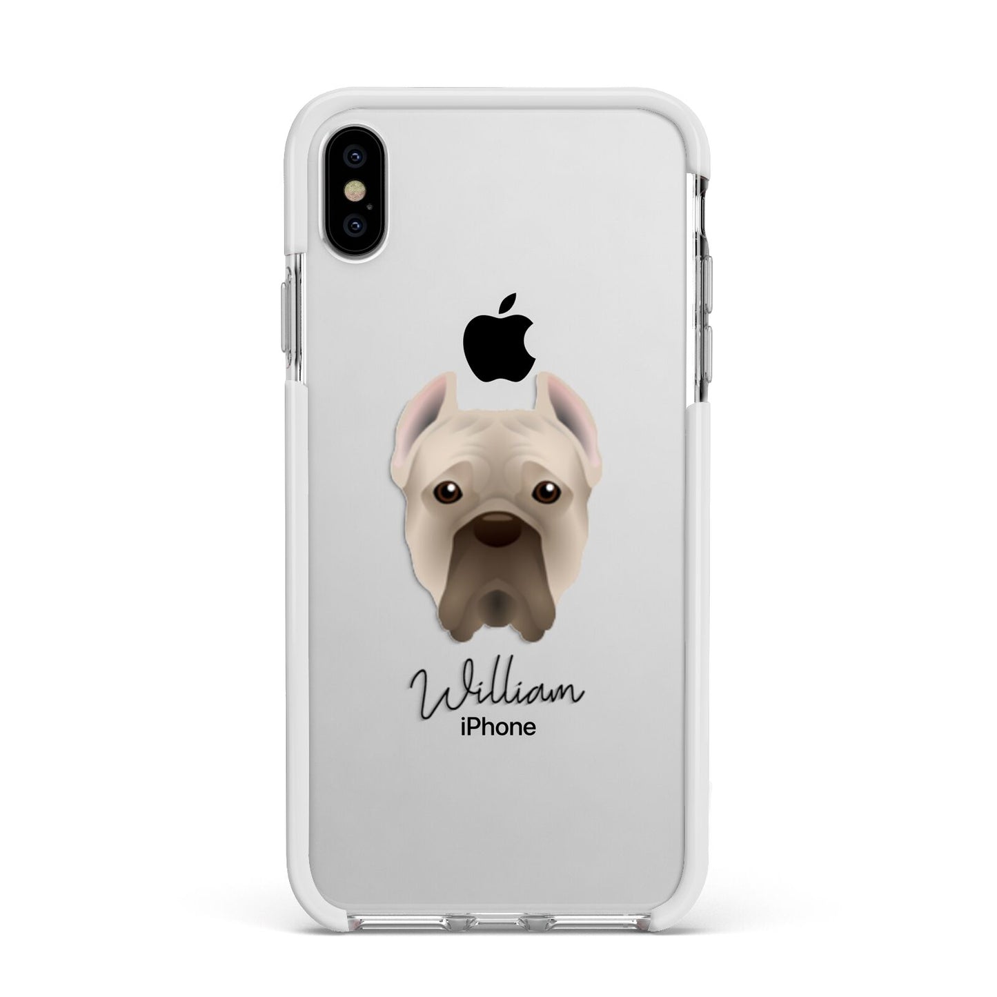 Cane Corso Italiano Personalised Apple iPhone Xs Max Impact Case White Edge on Silver Phone