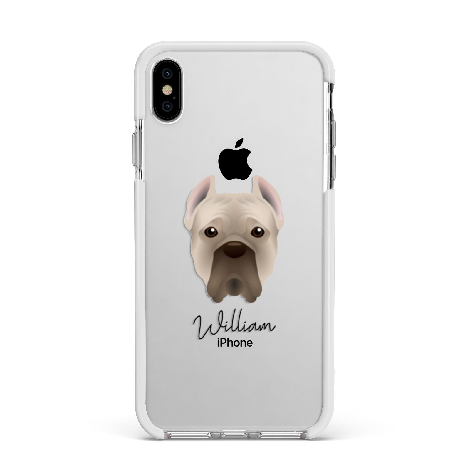 Cane Corso Italiano Personalised Apple iPhone Xs Max Impact Case White Edge on Silver Phone