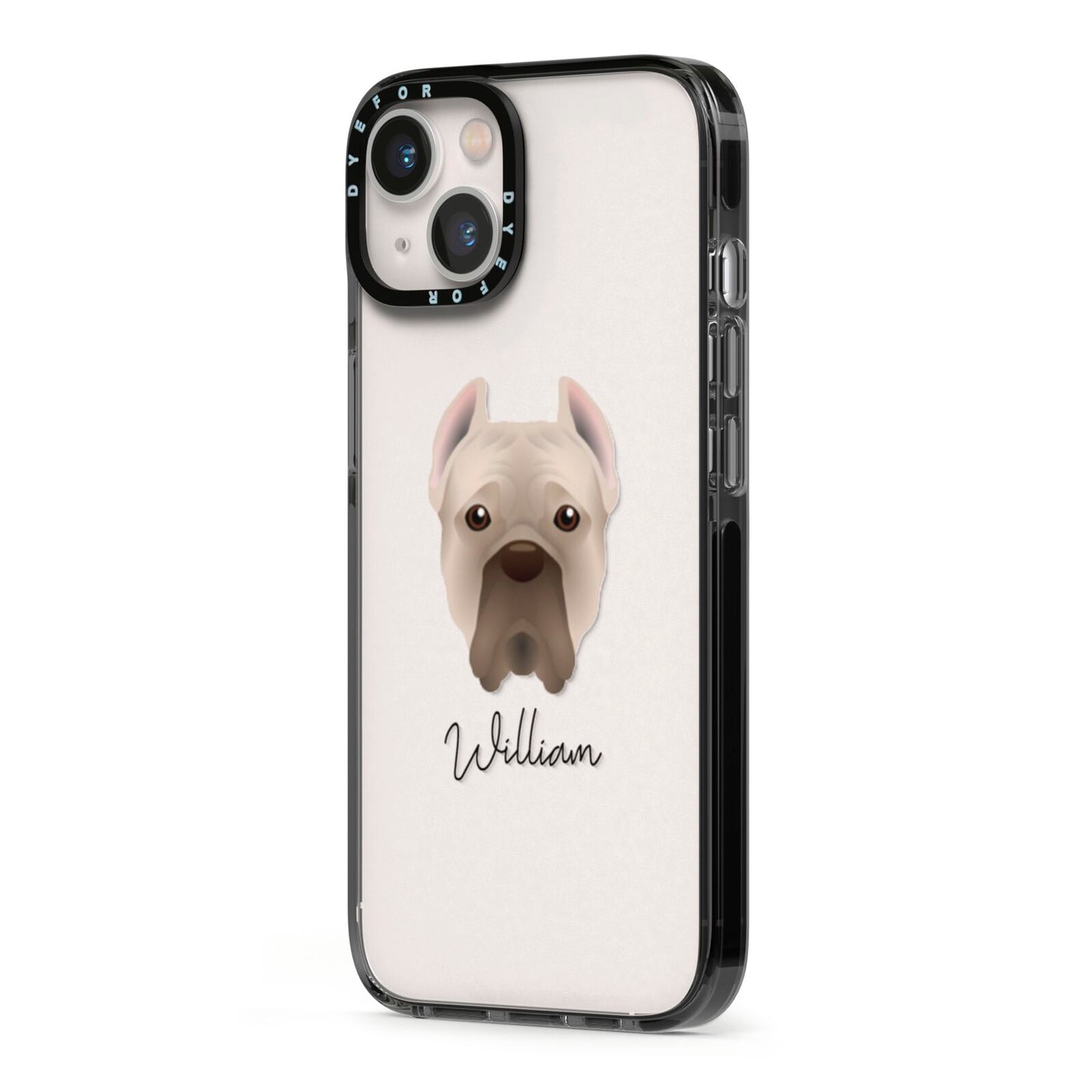 Cane Corso Italiano Personalised iPhone 13 Black Impact Case Side Angle on Silver phone