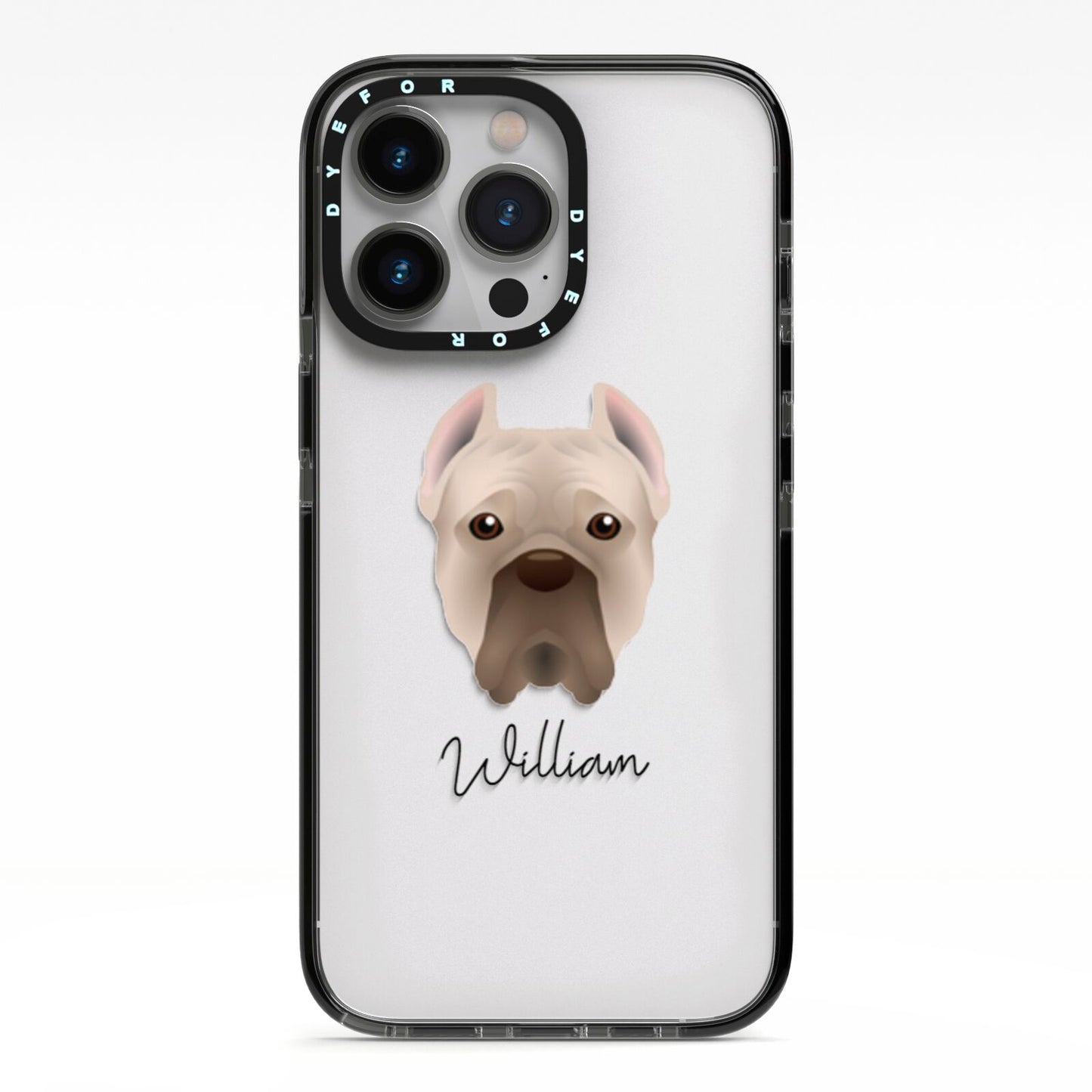 Cane Corso Italiano Personalised iPhone 13 Pro Black Impact Case on Silver phone