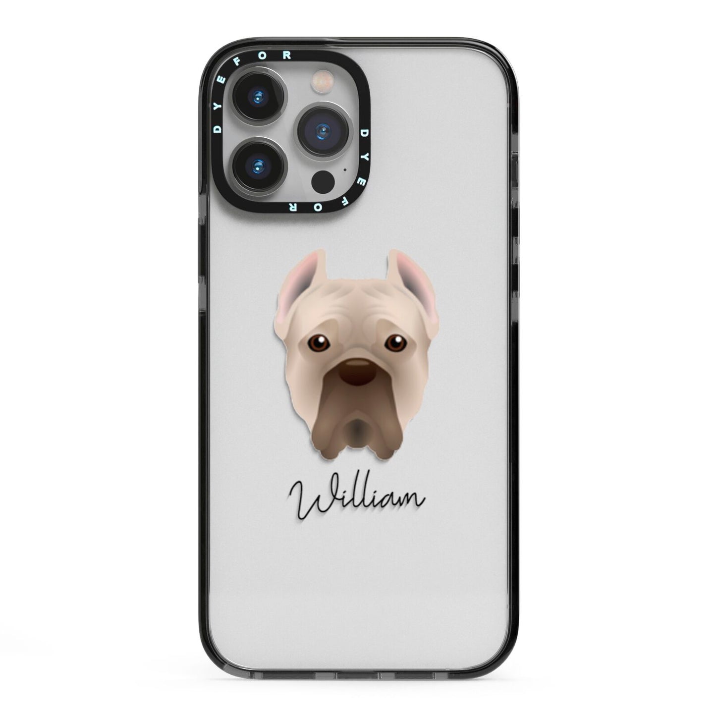 Cane Corso Italiano Personalised iPhone 13 Pro Max Black Impact Case on Silver phone