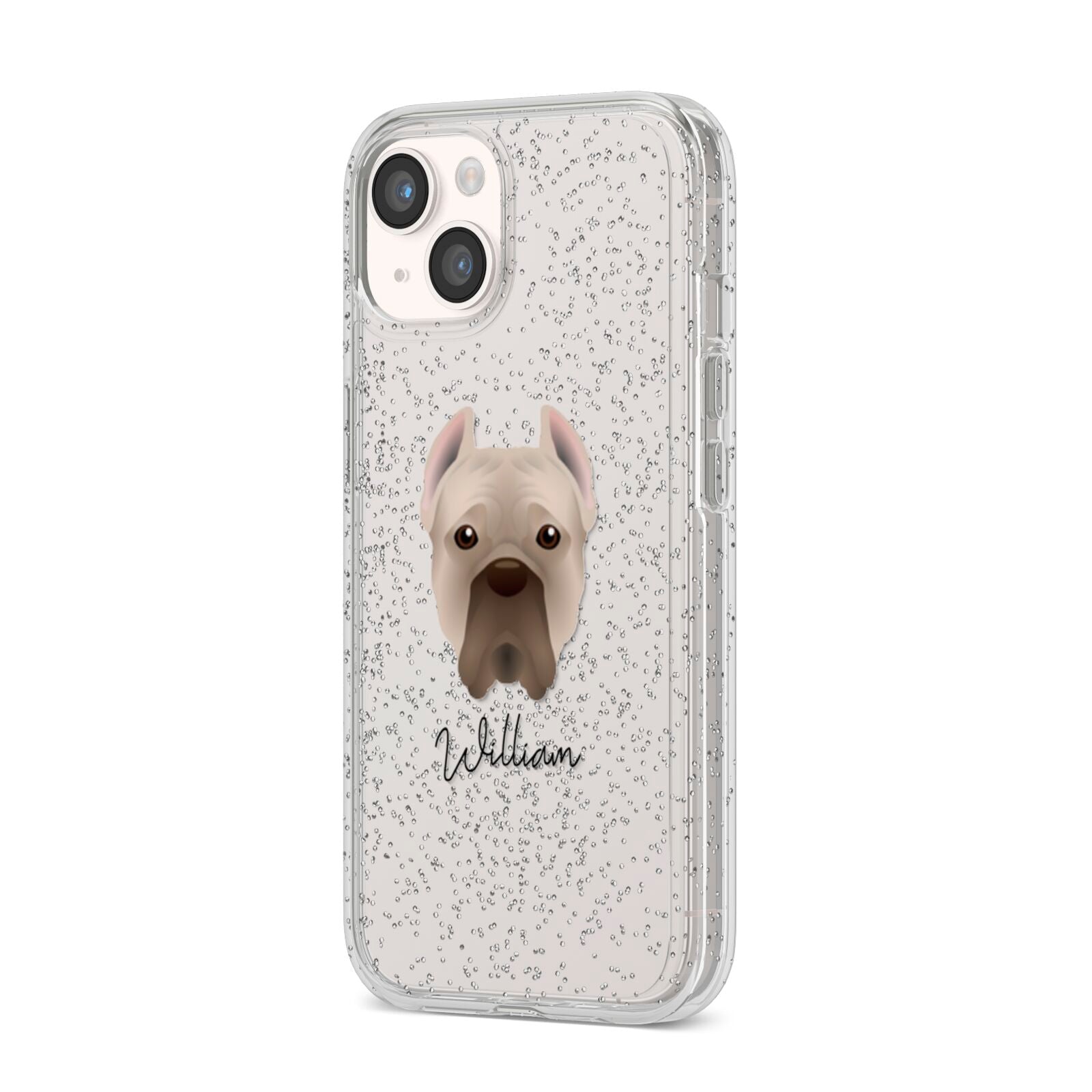 Cane Corso Italiano Personalised iPhone 14 Glitter Tough Case Starlight Angled Image