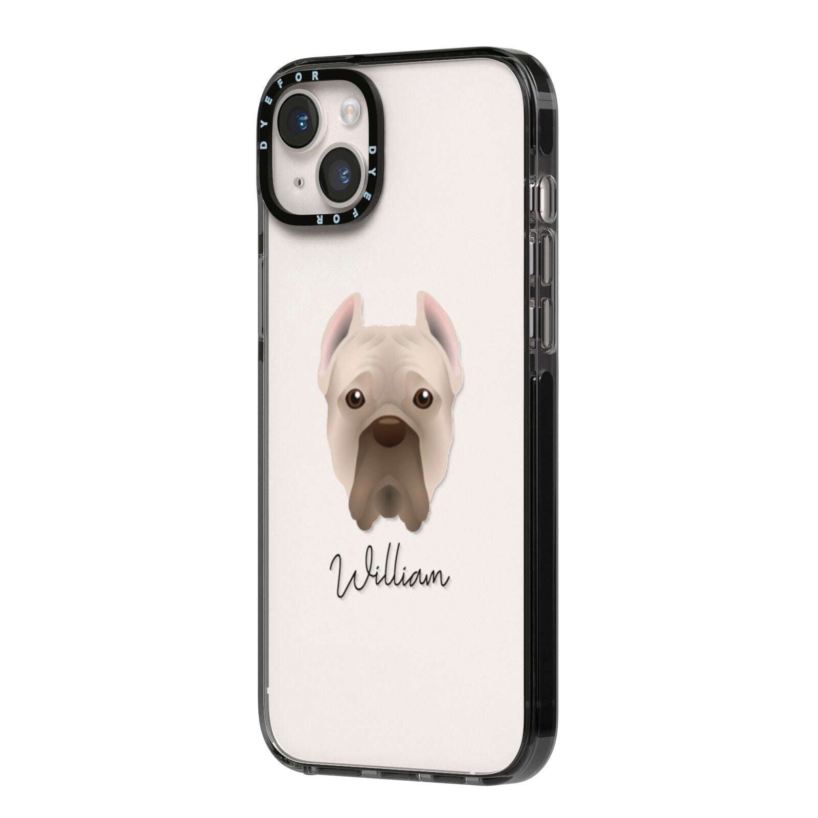 Cane Corso Italiano Personalised iPhone 14 Plus Black Impact Case Side Angle on Silver phone