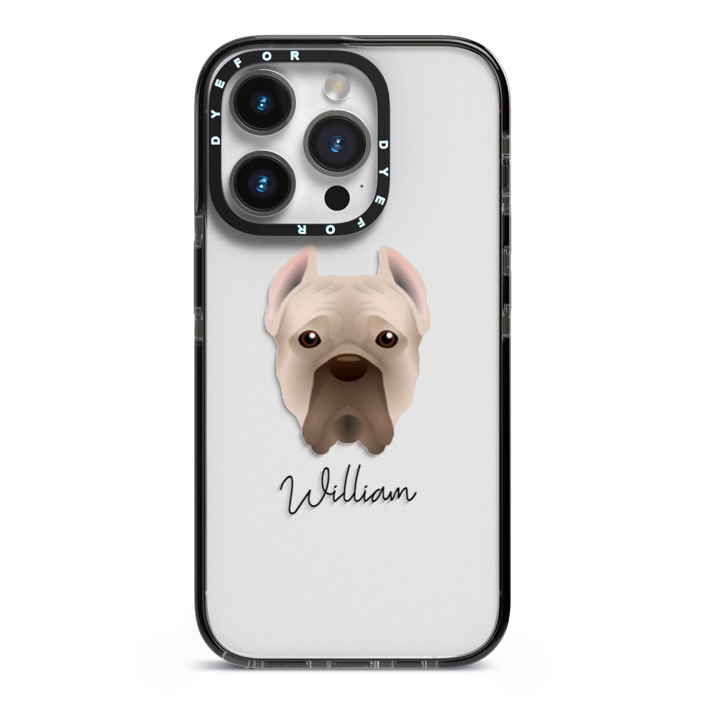 Cane Corso Italiano Personalised iPhone 14 Pro Black Impact Case on Silver phone
