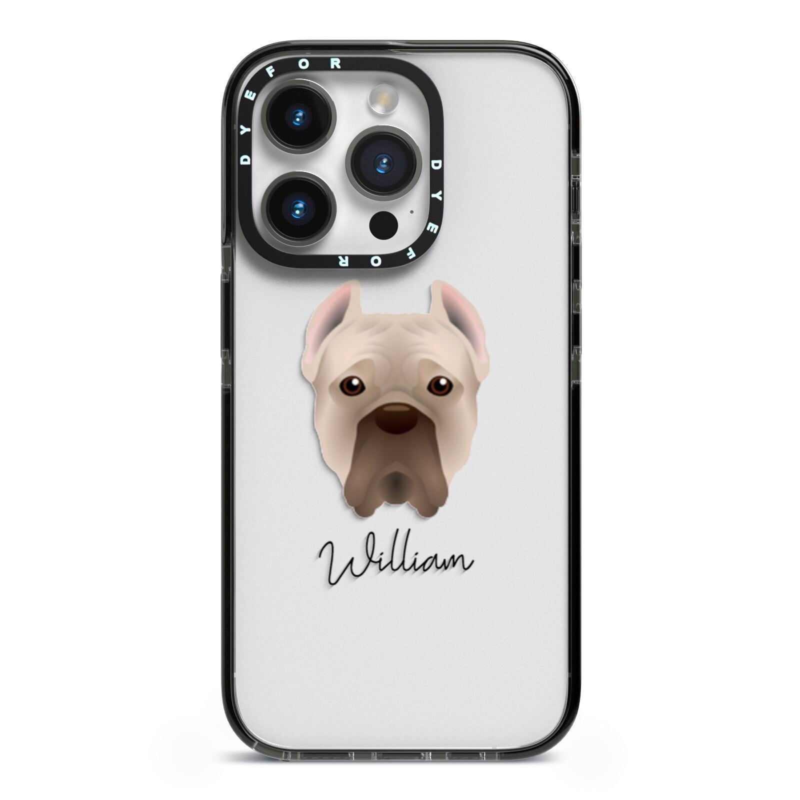 Cane Corso Italiano Personalised iPhone 14 Pro Black Impact Case on Silver phone