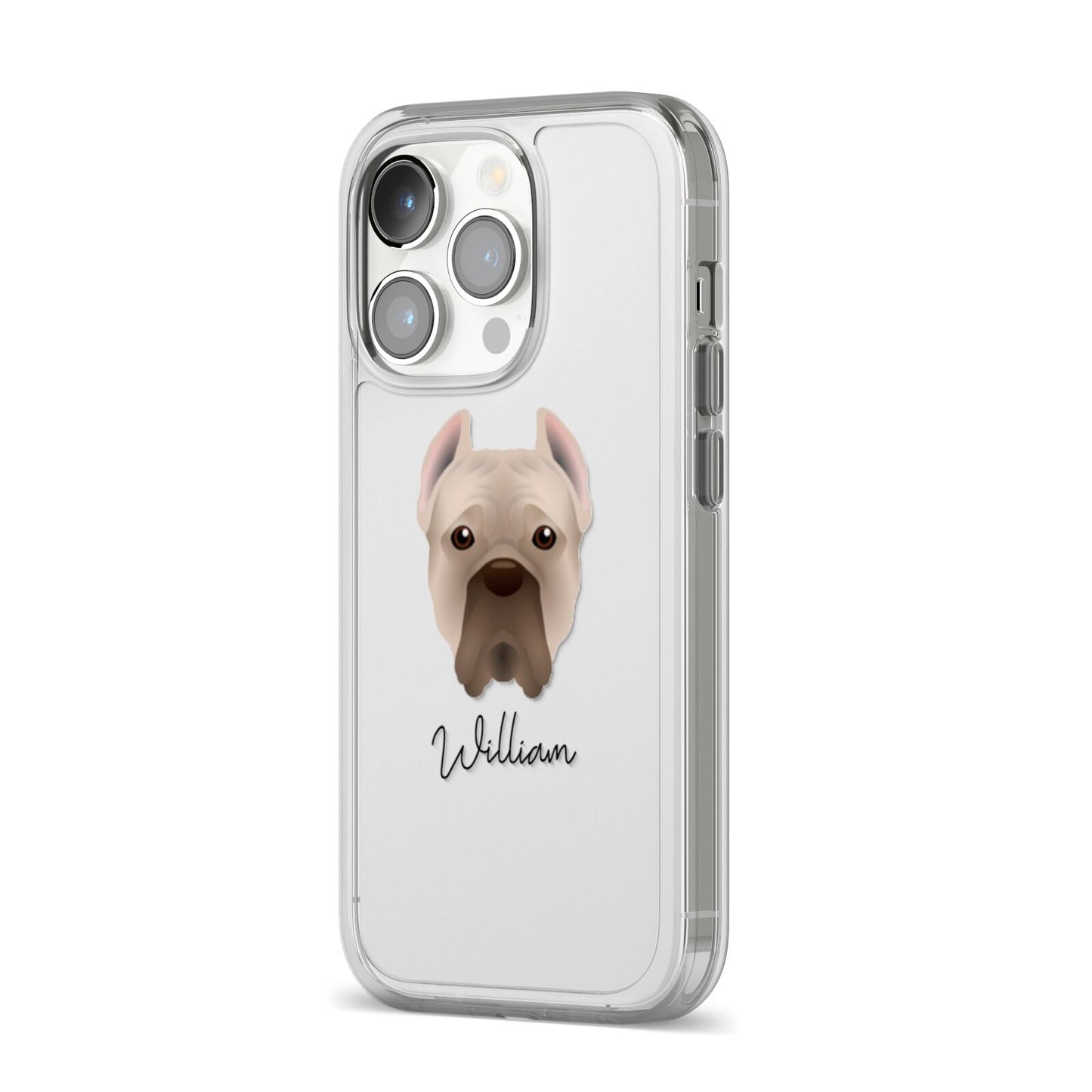 Cane Corso Italiano Personalised iPhone 14 Pro Clear Tough Case Silver Angled Image