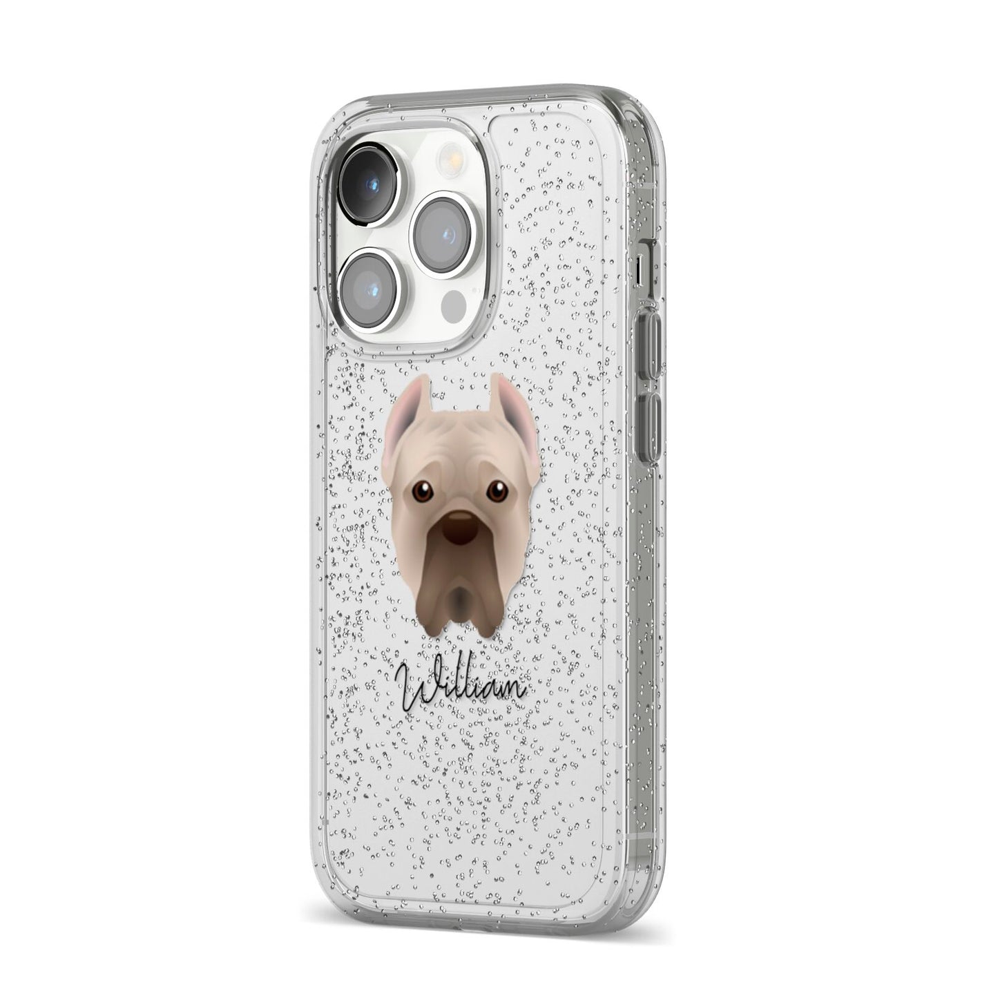 Cane Corso Italiano Personalised iPhone 14 Pro Glitter Tough Case Silver Angled Image