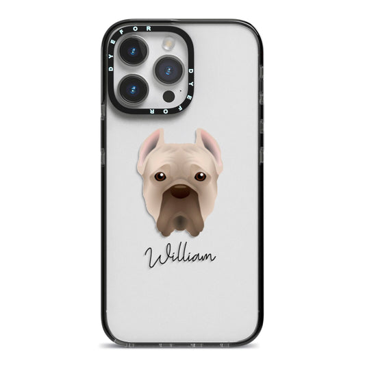 Cane Corso Italiano Personalised iPhone 14 Pro Max Black Impact Case on Silver phone