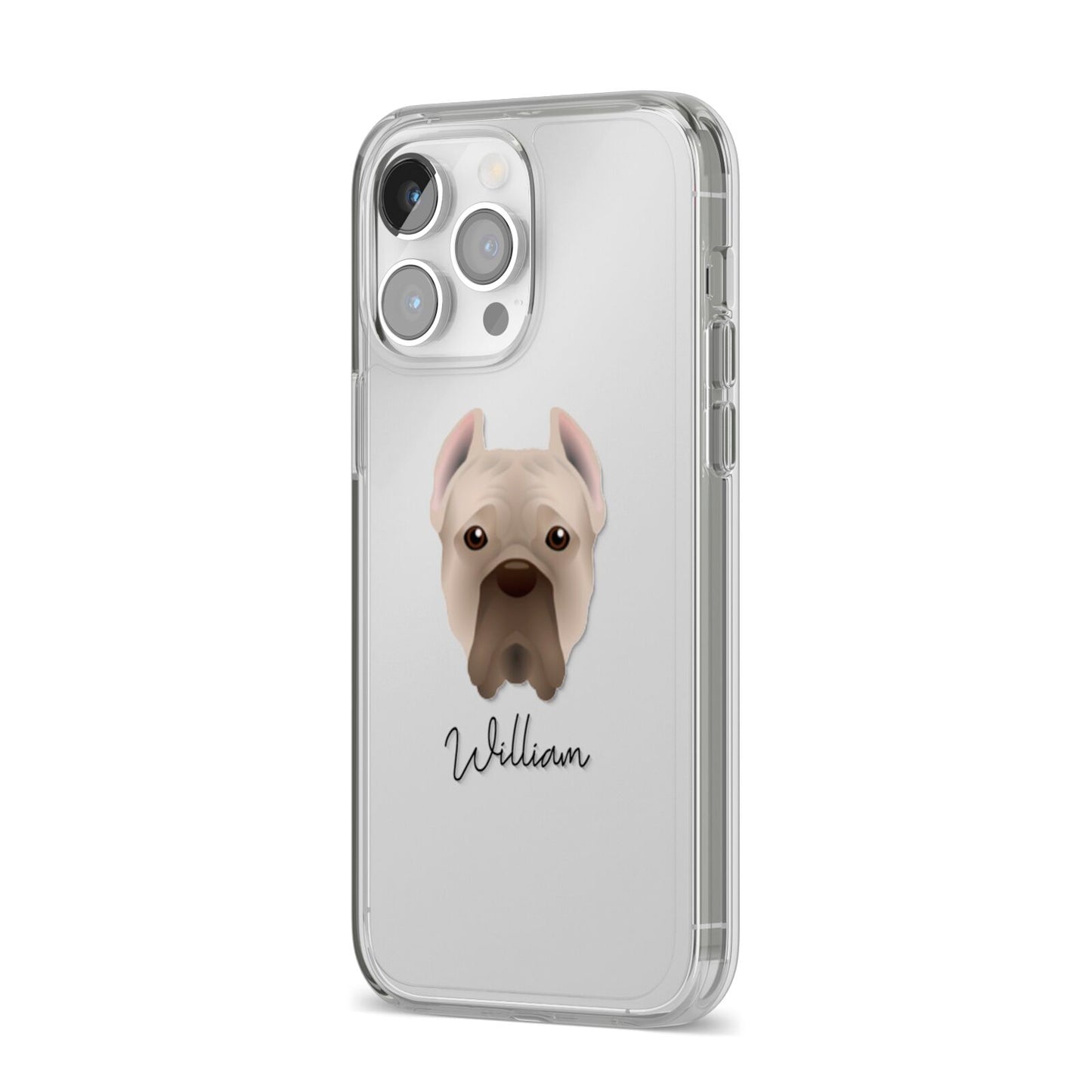 Cane Corso Italiano Personalised iPhone 14 Pro Max Clear Tough Case Silver Angled Image