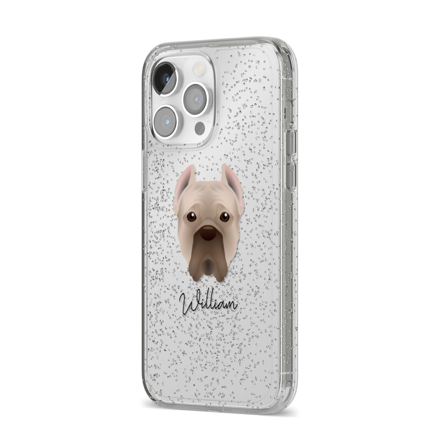 Cane Corso Italiano Personalised iPhone 14 Pro Max Glitter Tough Case Silver Angled Image