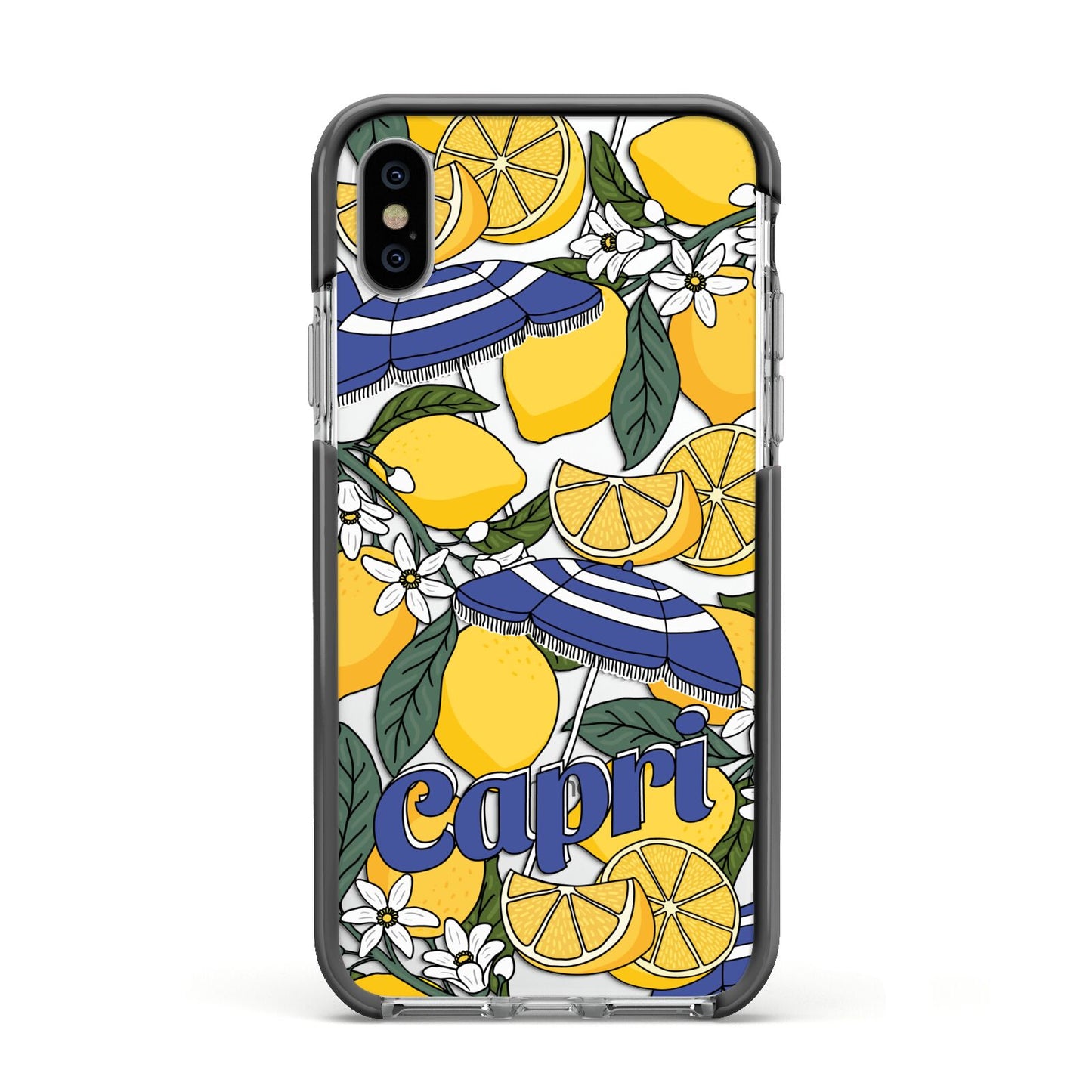 Capri Apple iPhone Xs Impact Case Black Edge on Silver Phone