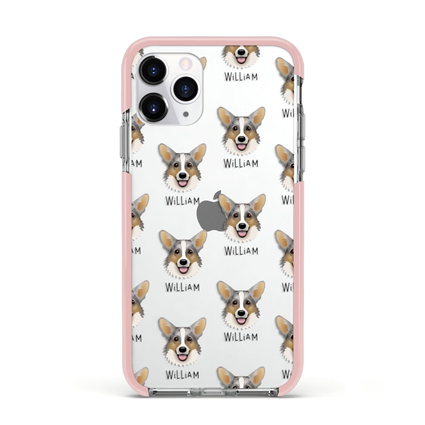 Cardigan Welsh Corgi Icon with Name Apple iPhone 11 Pro in Silver with Pink Impact Case