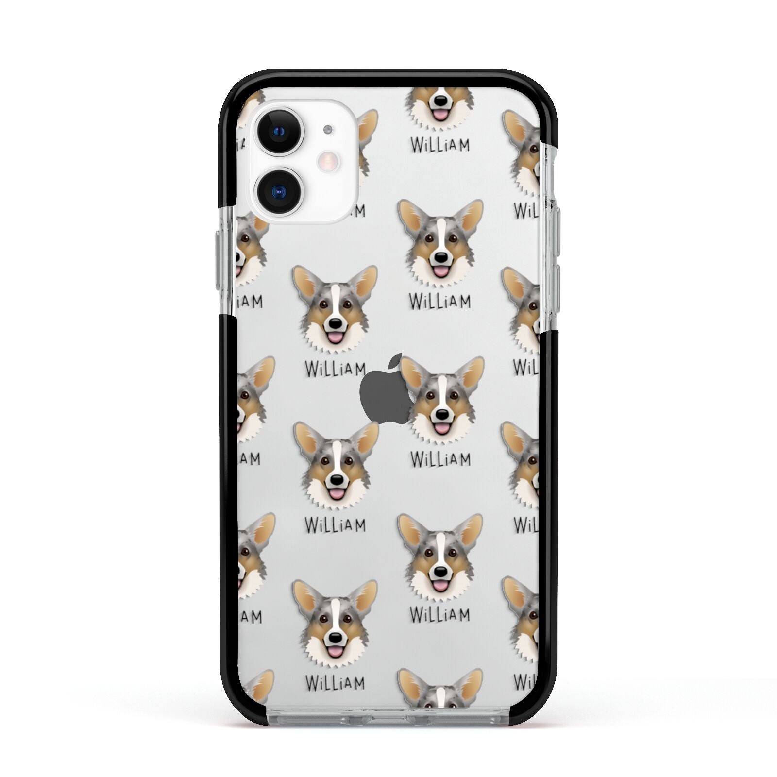 Cardigan Welsh Corgi Icon with Name Apple iPhone 11 in White with Black Impact Case