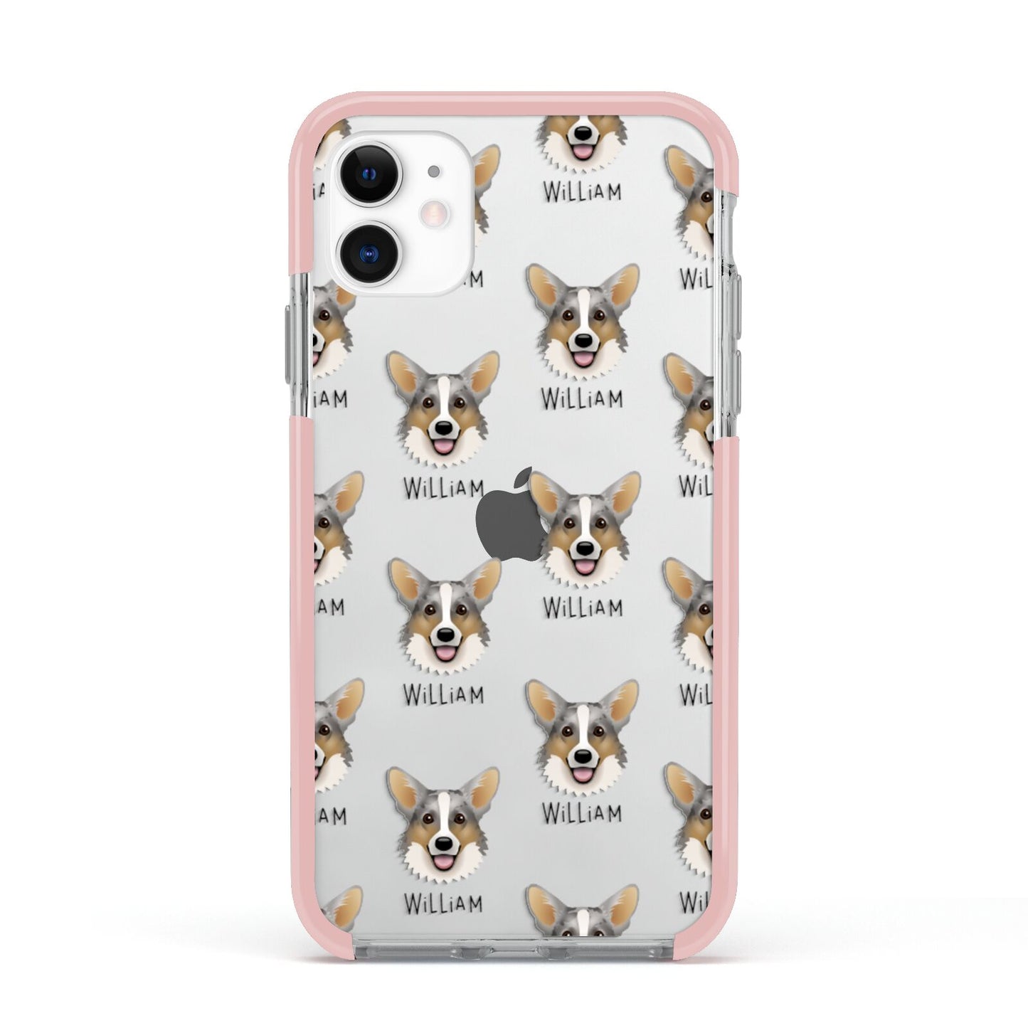 Cardigan Welsh Corgi Icon with Name Apple iPhone 11 in White with Pink Impact Case