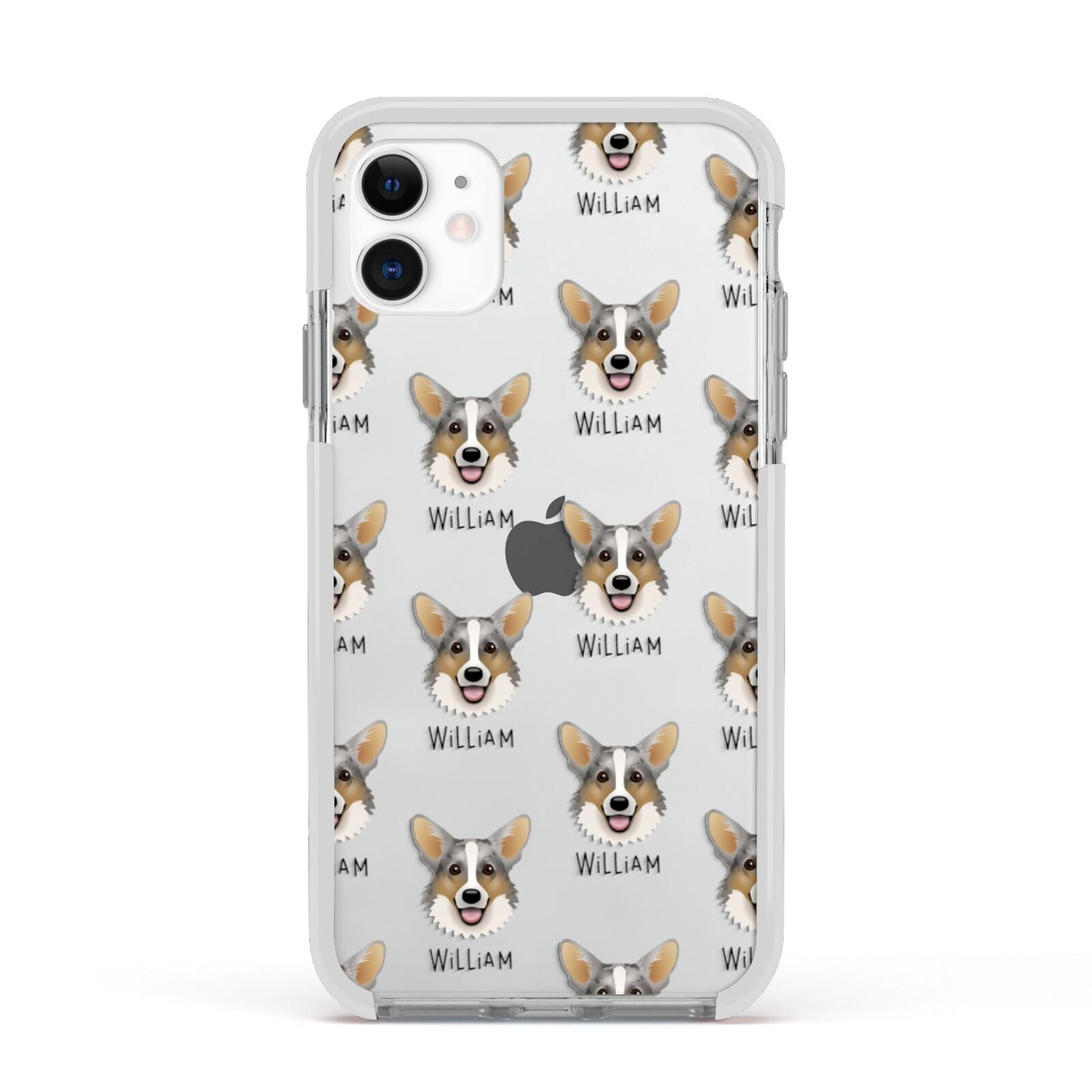 Cardigan Welsh Corgi Icon with Name Apple iPhone 11 in White with White Impact Case