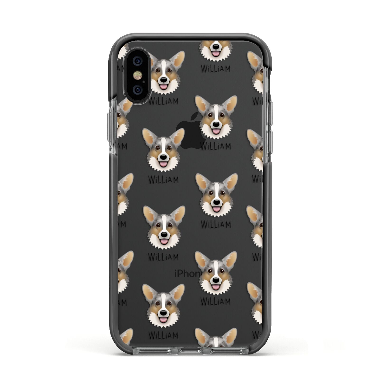 Cardigan Welsh Corgi Icon with Name Apple iPhone Xs Impact Case Black Edge on Black Phone