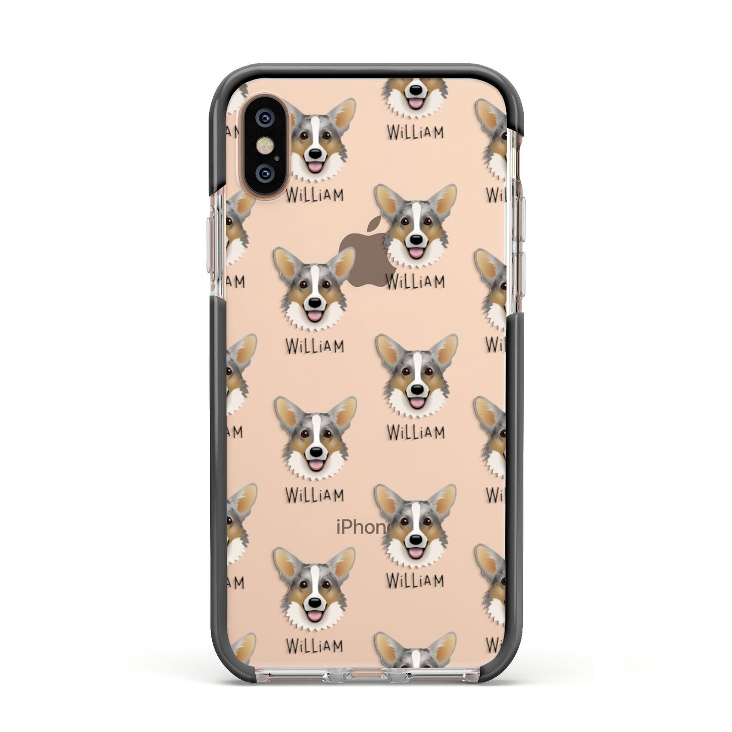 Cardigan Welsh Corgi Icon with Name Apple iPhone Xs Impact Case Black Edge on Gold Phone