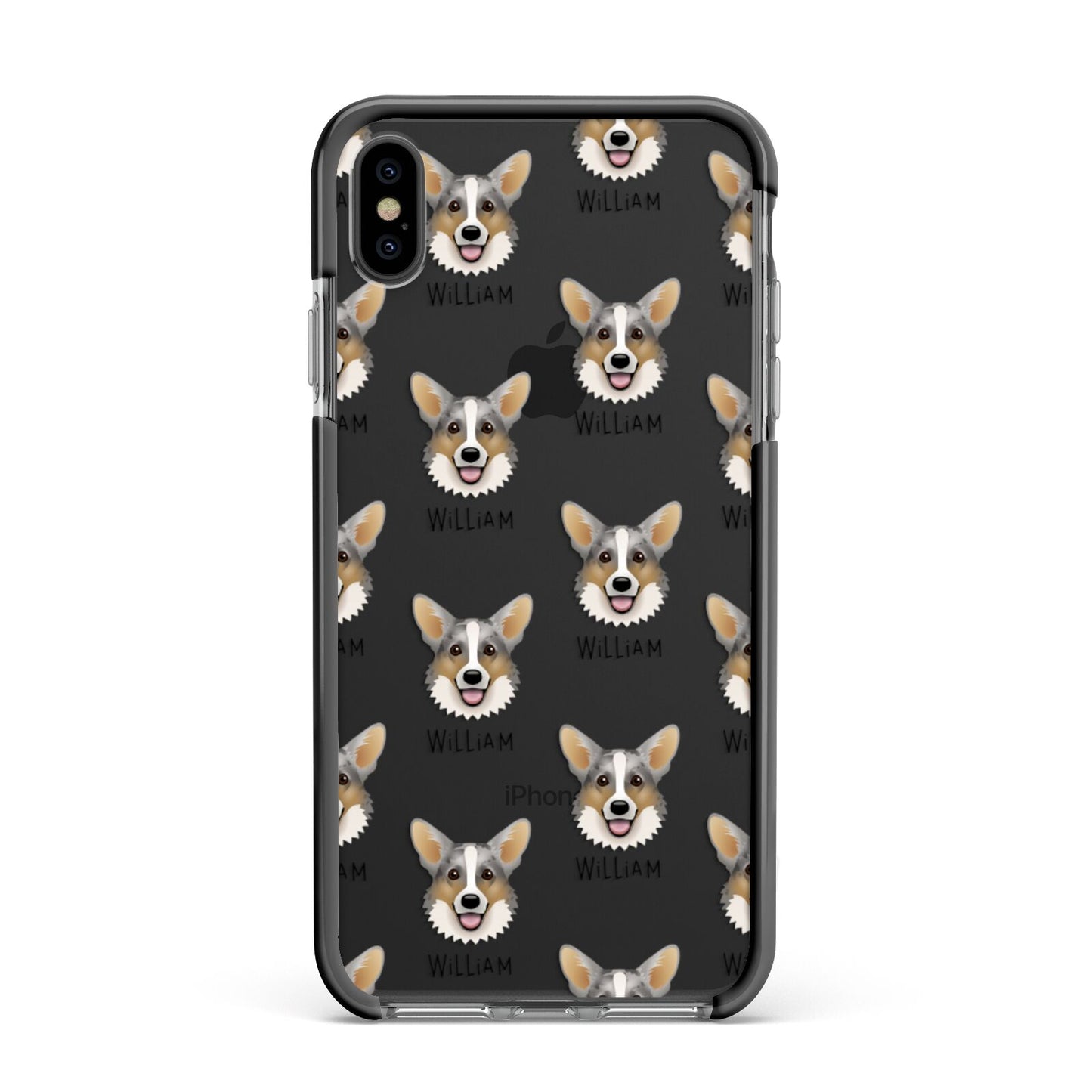 Cardigan Welsh Corgi Icon with Name Apple iPhone Xs Max Impact Case Black Edge on Black Phone