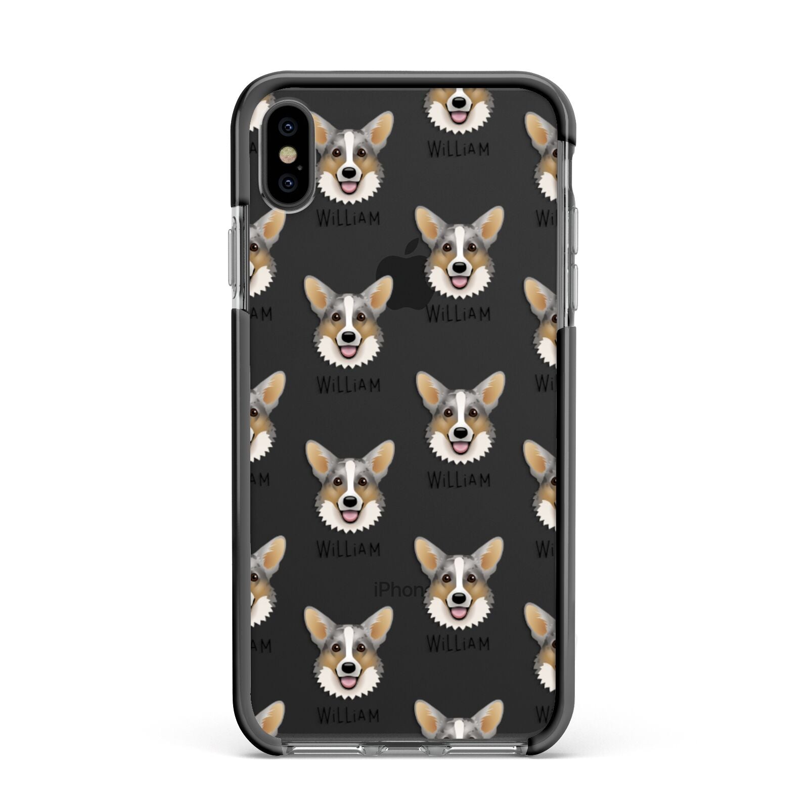 Cardigan Welsh Corgi Icon with Name Apple iPhone Xs Max Impact Case Black Edge on Black Phone