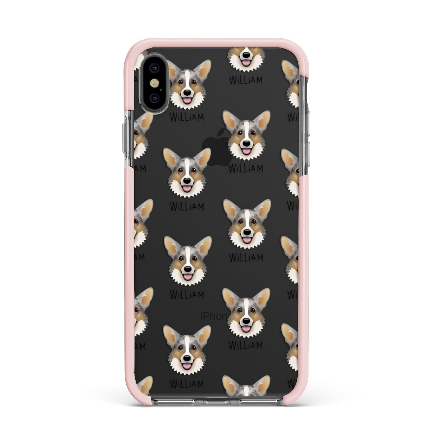 Cardigan Welsh Corgi Icon with Name Apple iPhone Xs Max Impact Case Pink Edge on Black Phone