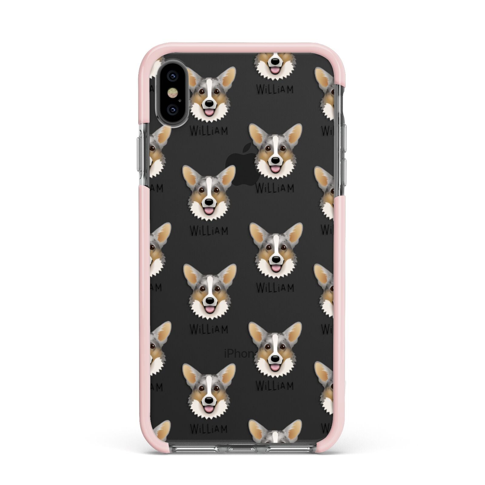 Cardigan Welsh Corgi Icon with Name Apple iPhone Xs Max Impact Case Pink Edge on Black Phone