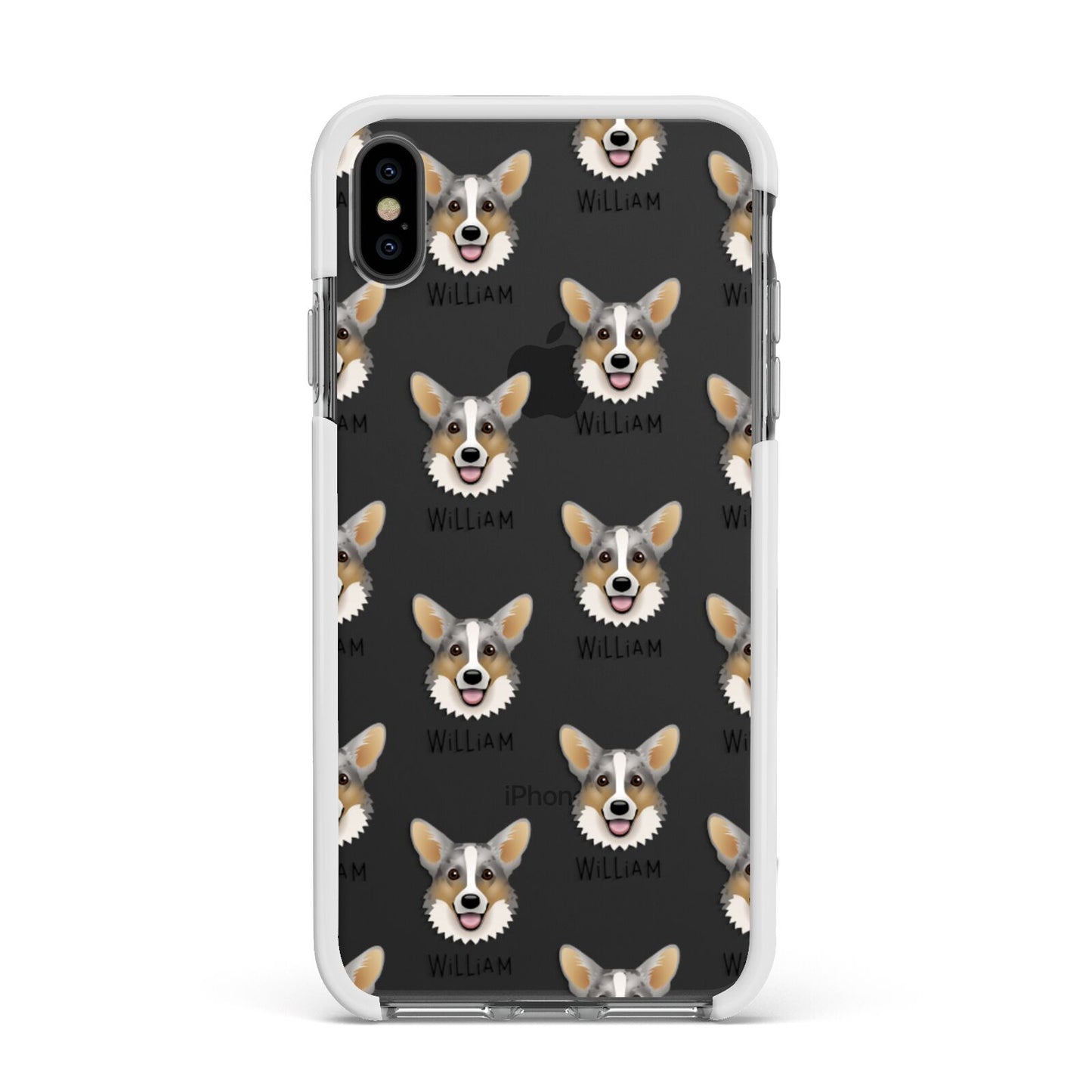 Cardigan Welsh Corgi Icon with Name Apple iPhone Xs Max Impact Case White Edge on Black Phone