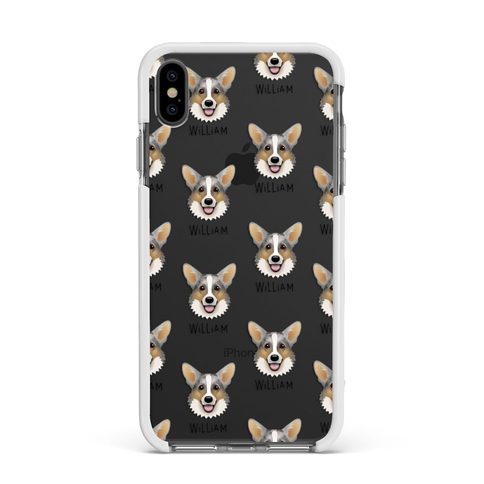 Cardigan Welsh Corgi Icon with Name Apple iPhone Xs Max Impact Case White Edge on Black Phone