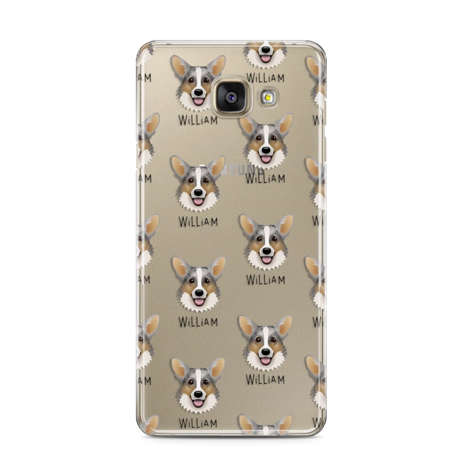 Cardigan Welsh Corgi Icon with Name Samsung Galaxy A3 2016 Case on gold phone