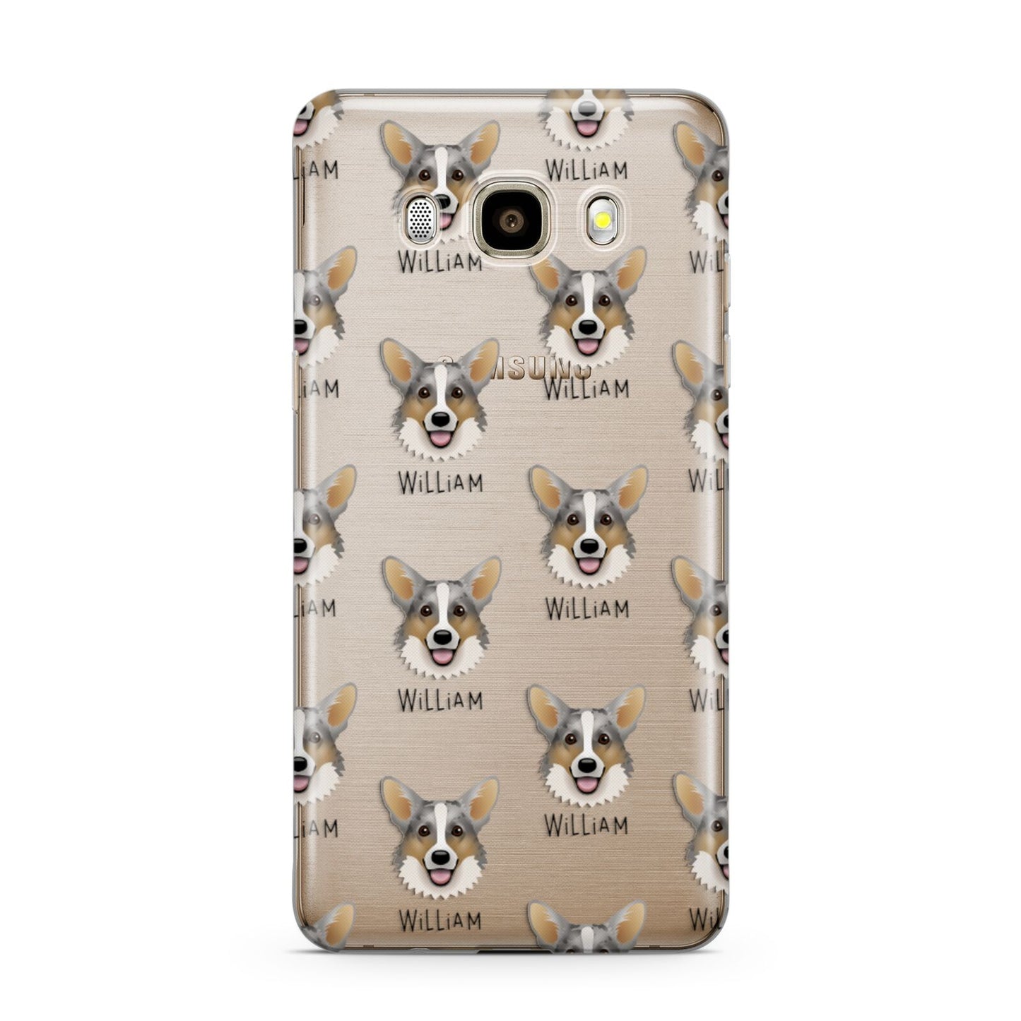 Cardigan Welsh Corgi Icon with Name Samsung Galaxy J7 2016 Case on gold phone