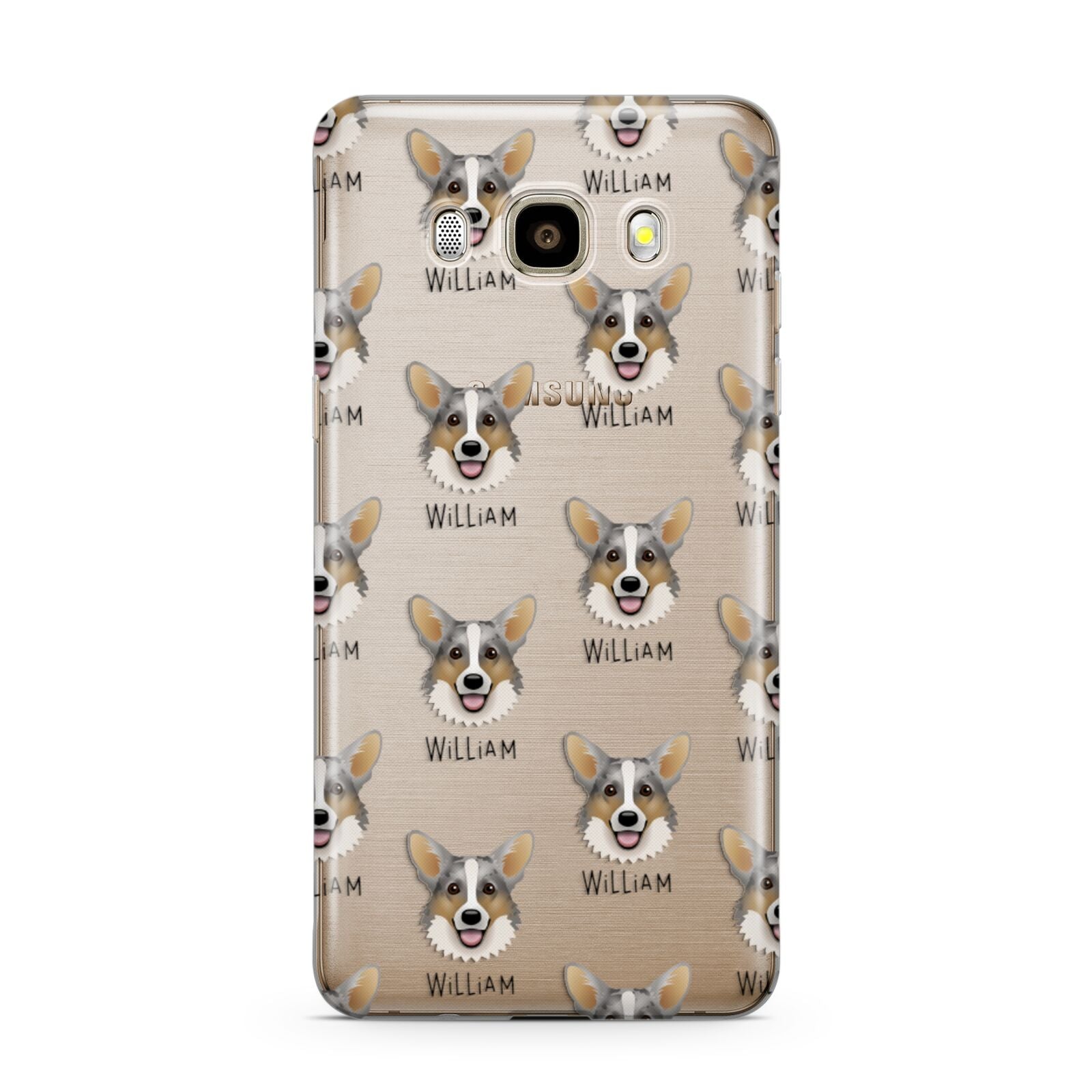 Cardigan Welsh Corgi Icon with Name Samsung Galaxy J7 2016 Case on gold phone
