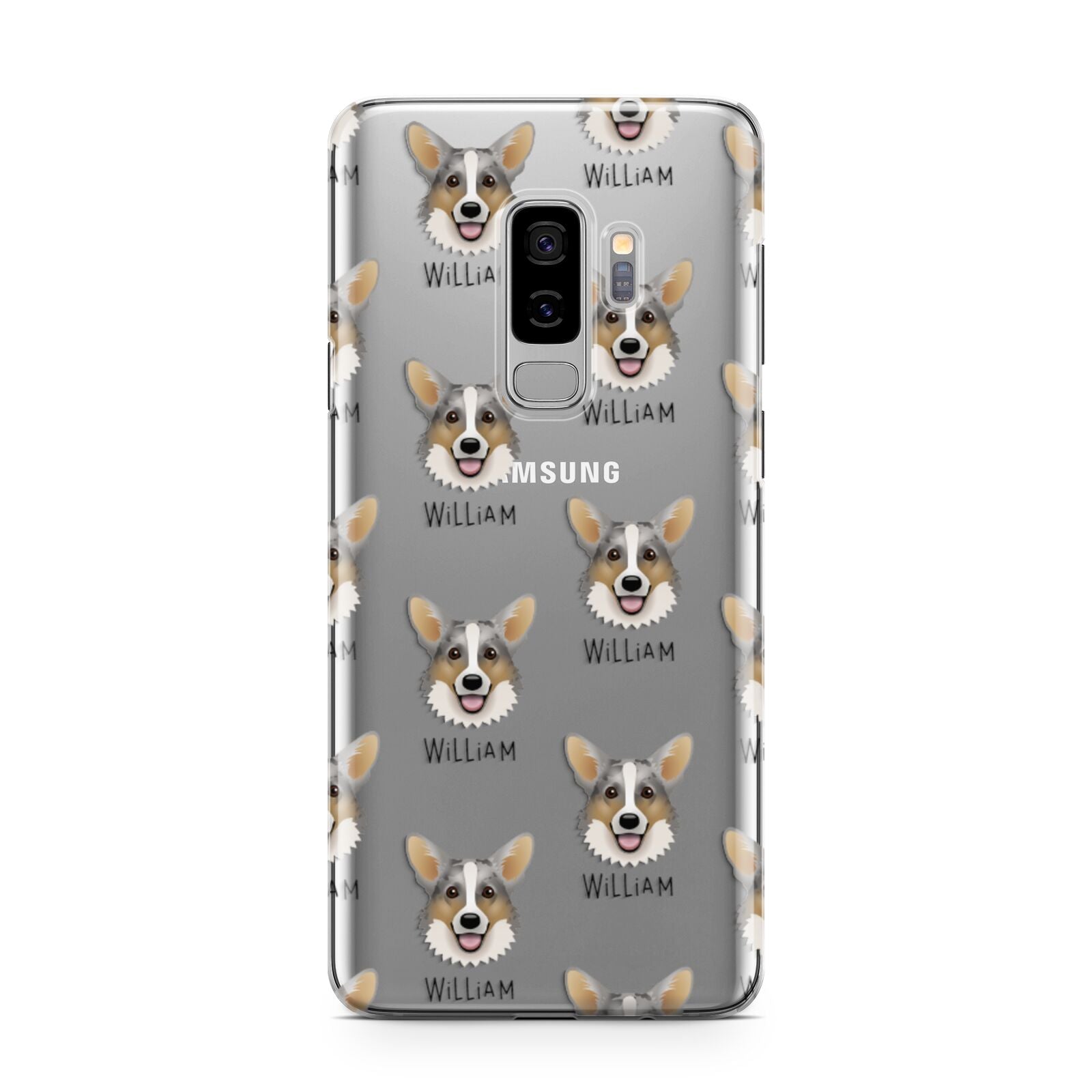 Cardigan Welsh Corgi Icon with Name Samsung Galaxy S9 Plus Case on Silver phone