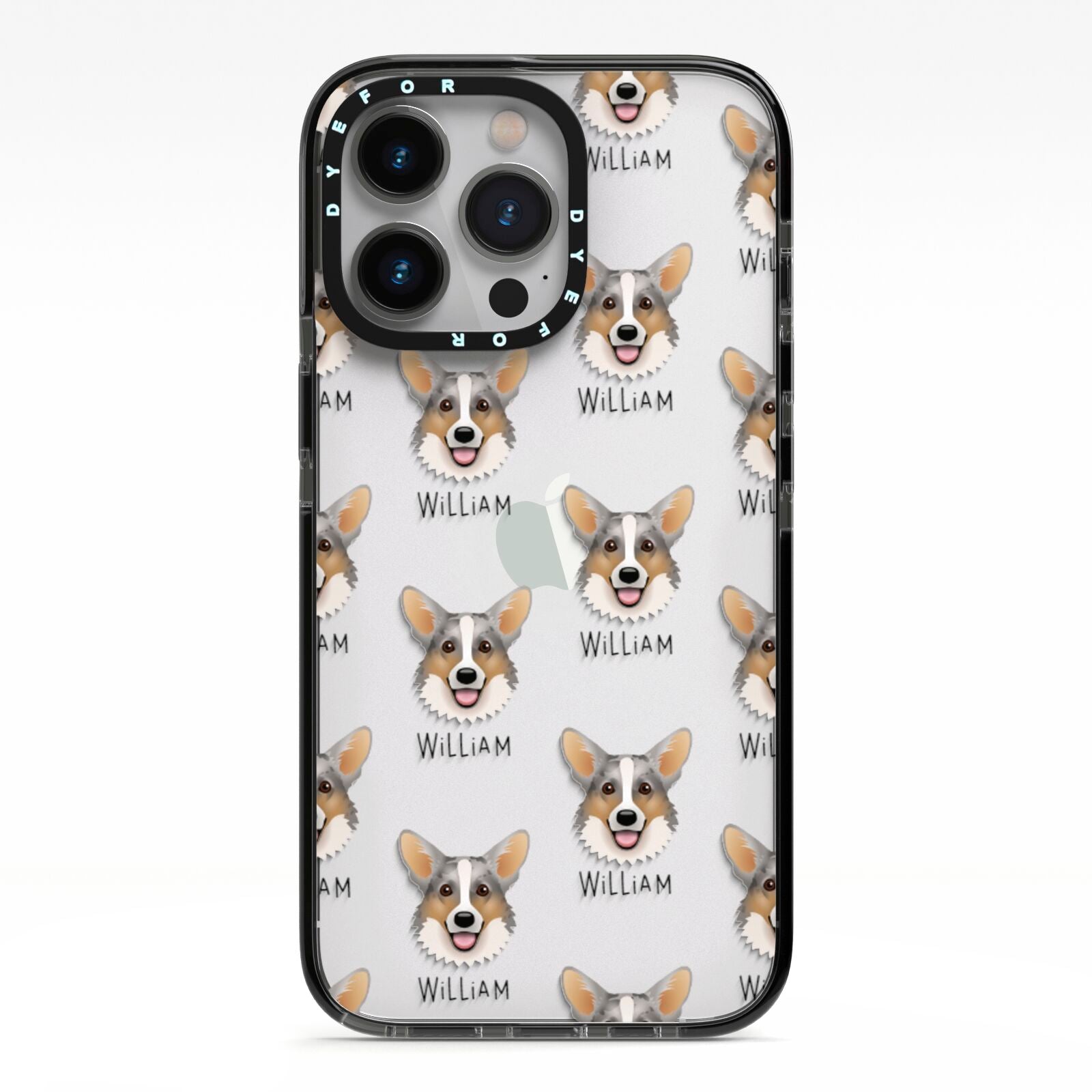 Cardigan Welsh Corgi Icon with Name iPhone 13 Pro Black Impact Case on Silver phone