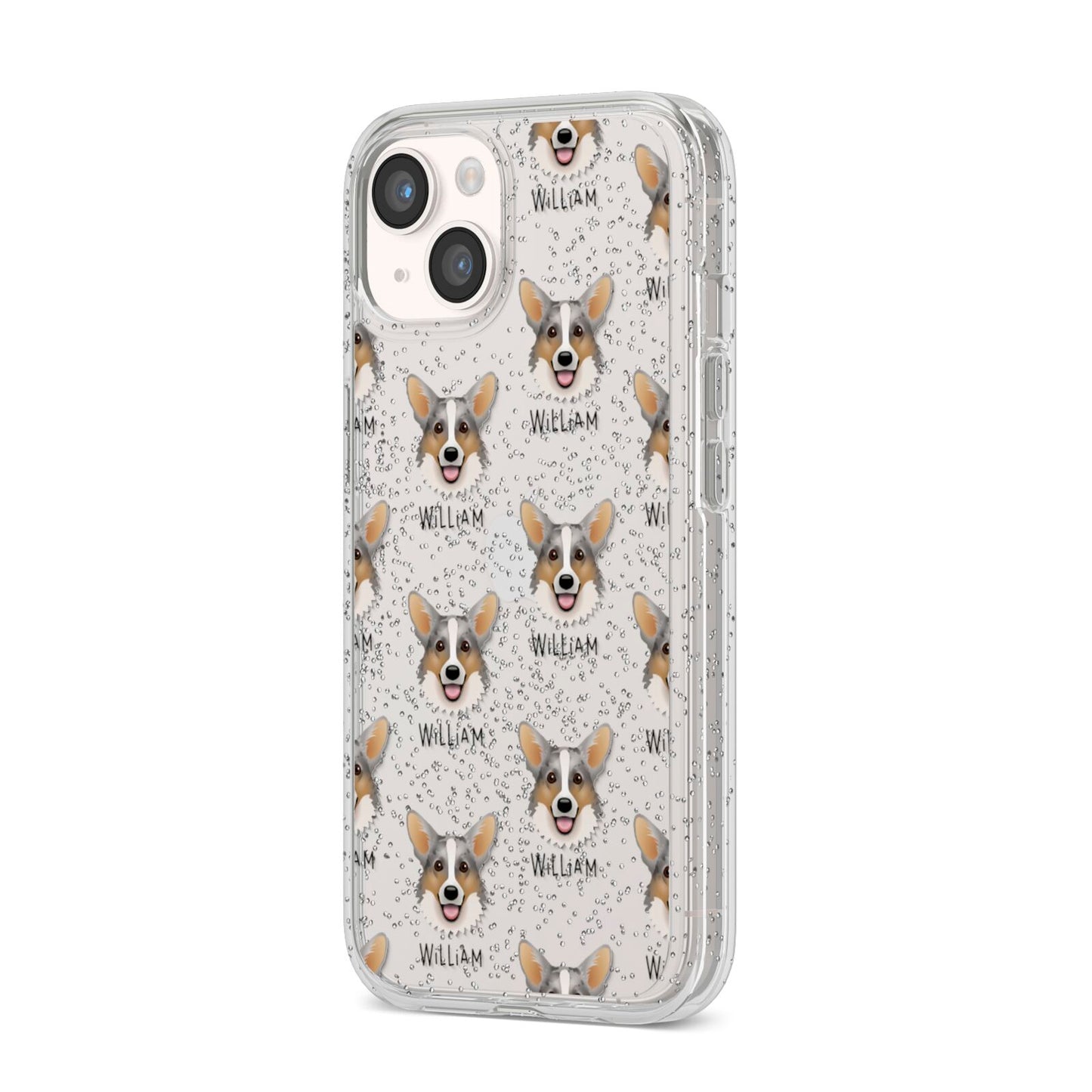 Cardigan Welsh Corgi Icon with Name iPhone 14 Glitter Tough Case Starlight Angled Image