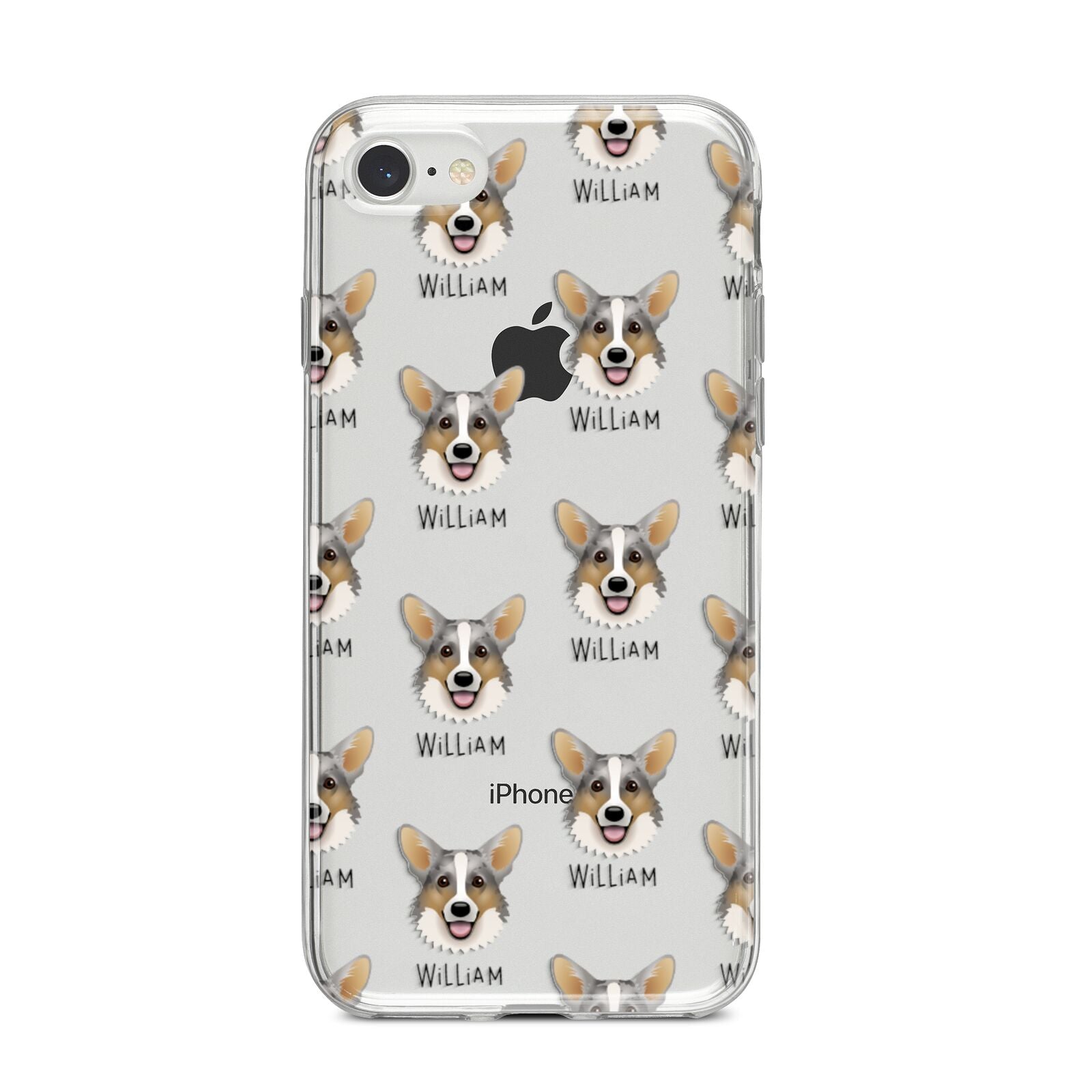Cardigan Welsh Corgi Icon with Name iPhone 8 Bumper Case on Silver iPhone
